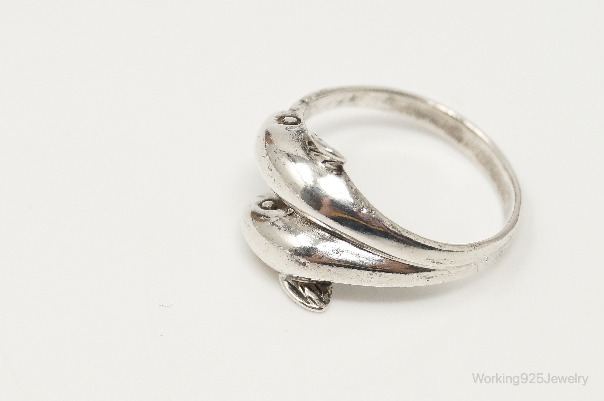 Vintage Dolphins Sterling Silver Wrap Ring - Size 4.75