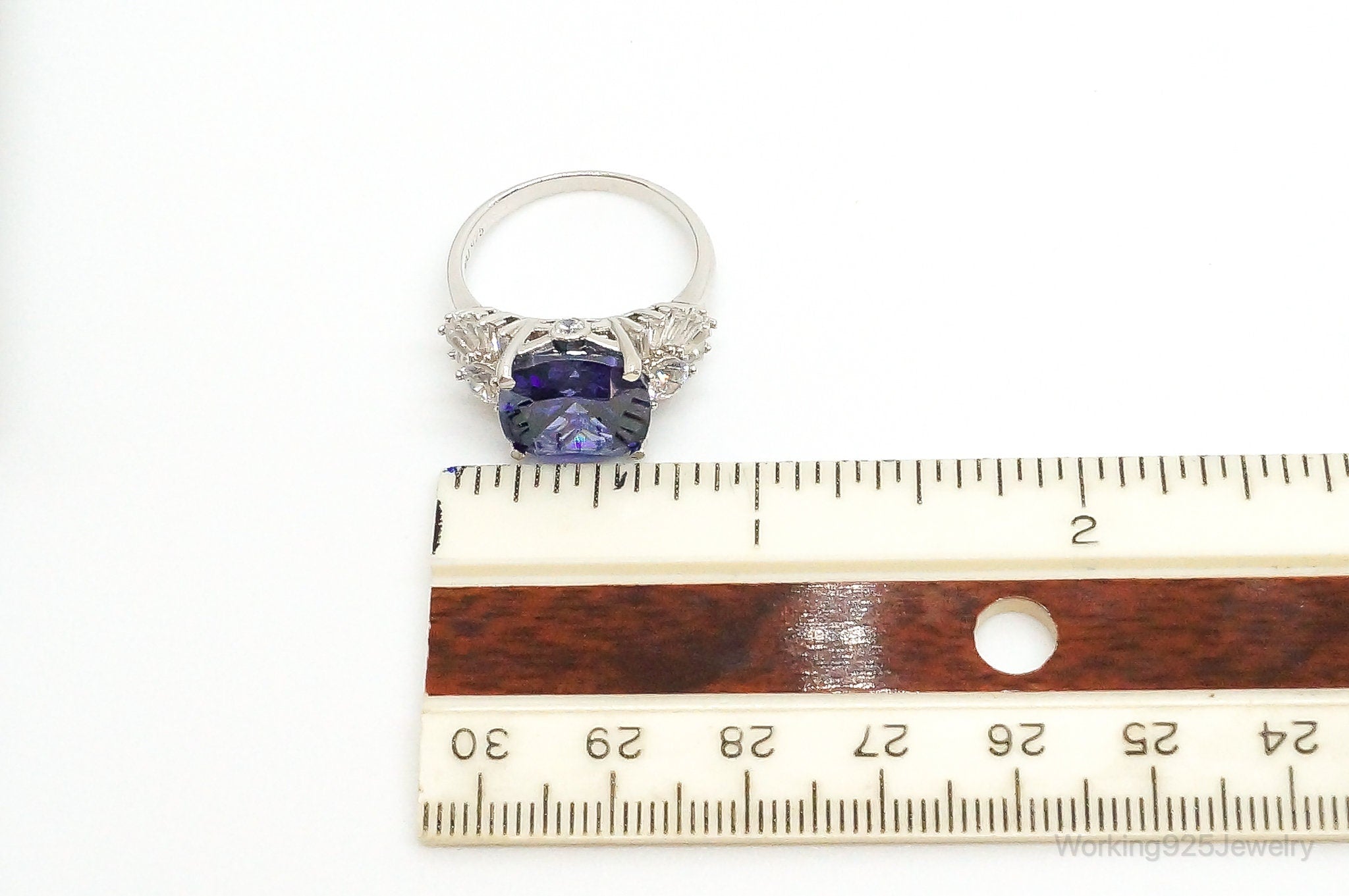 Designer BBJ Purple & White Cubic Zirconia Sterling Silver Ring - Size 9