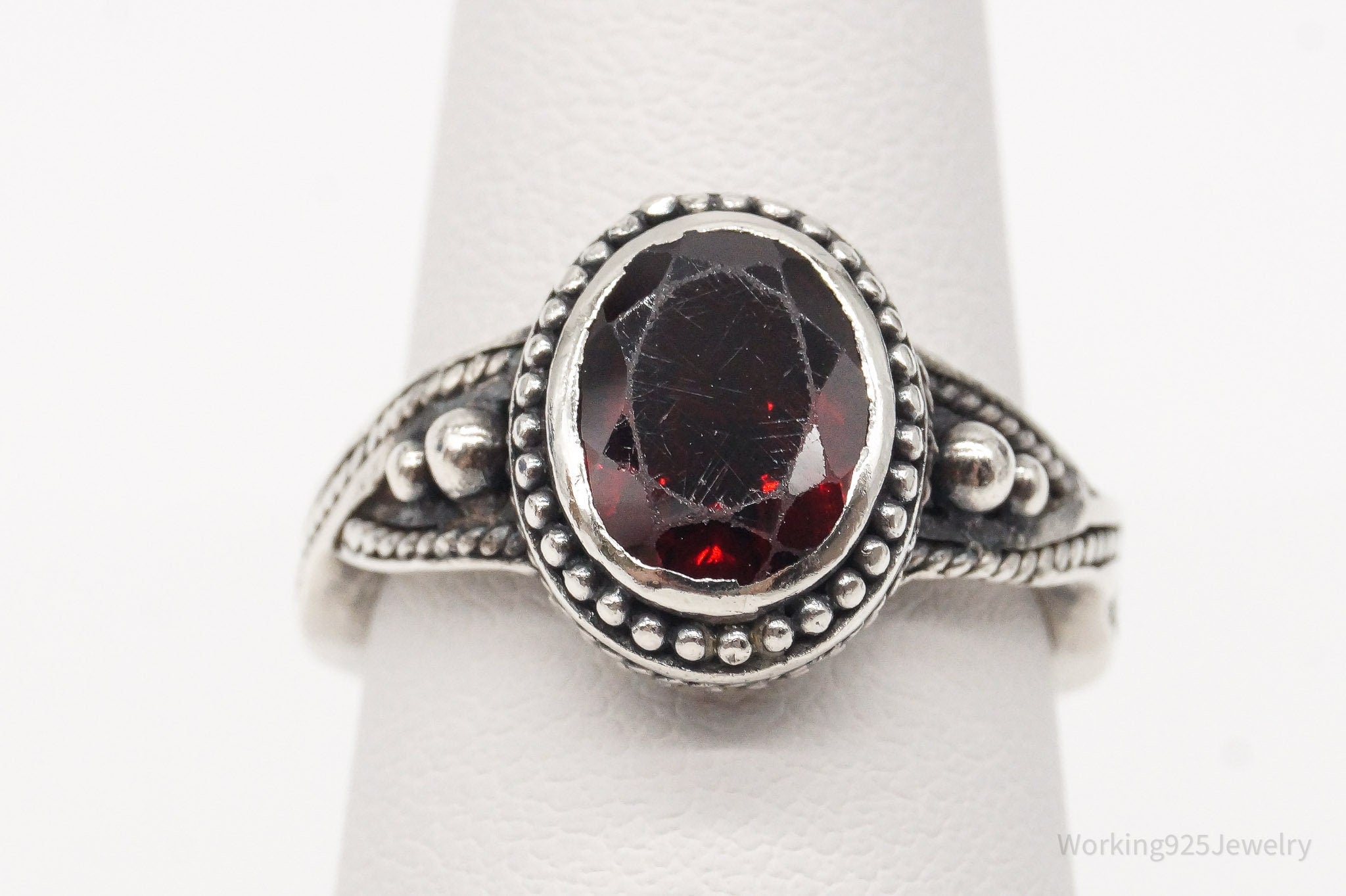 Vintage Garnet Sterling Silver Ring - Size 6