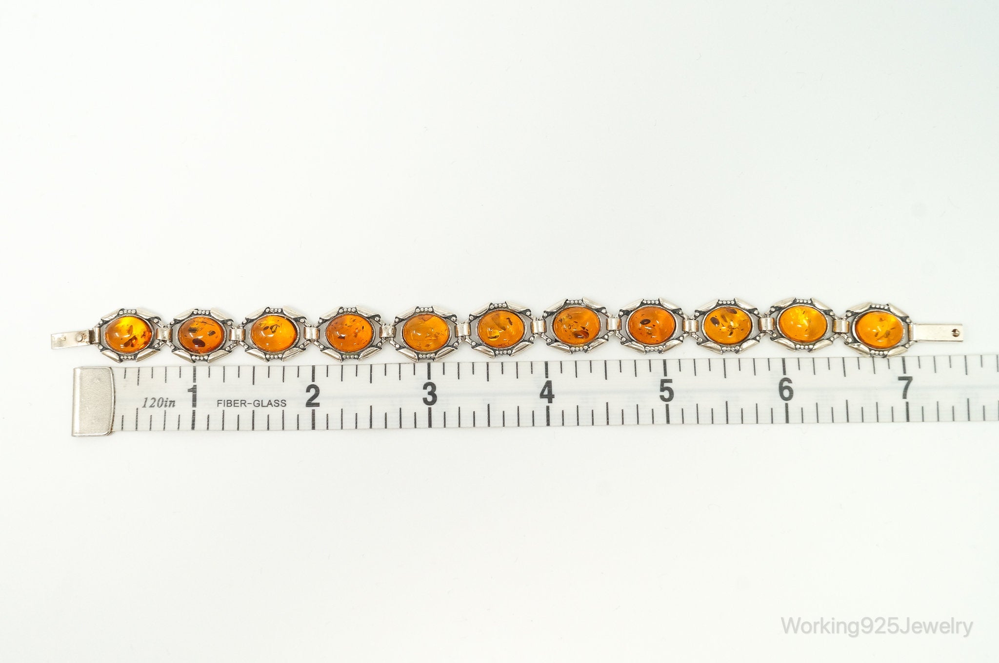 Vintage Baltic Amber Modernist Sterling Silver Bracelet