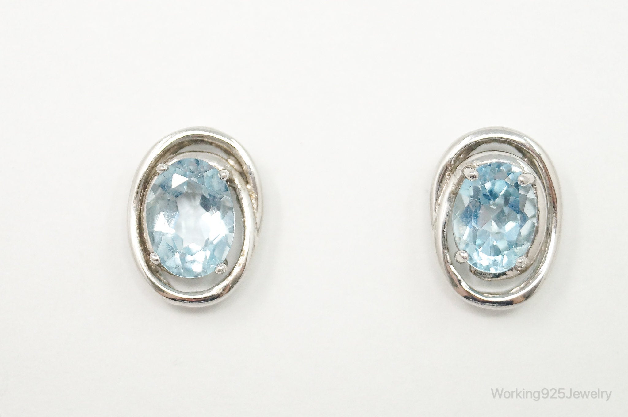 Blue Topaz Art Deco Sterling Silver Earrings