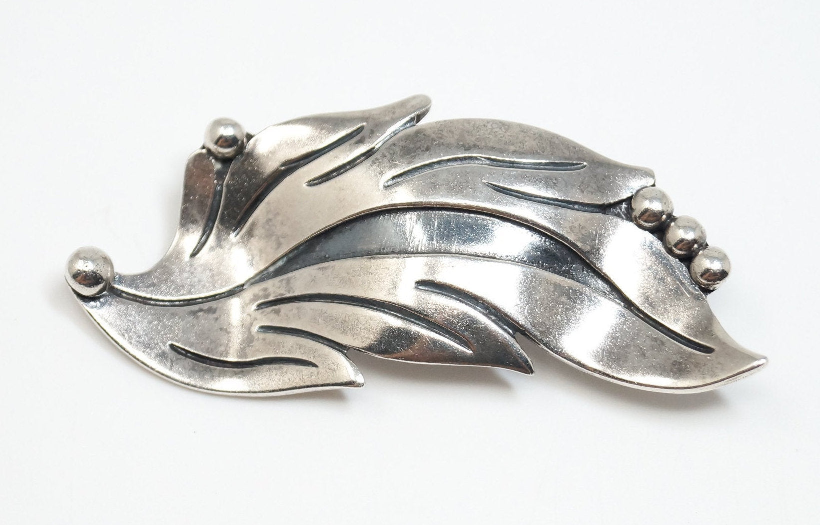 Large Vintage Tasco Designer Maricela Floral Leaf Sterling Silver Brooch Pin