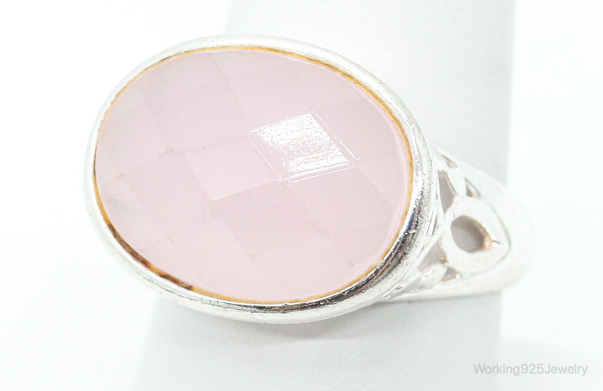 Large Pink Chalcedony Sterling Silver Ring - Size 8