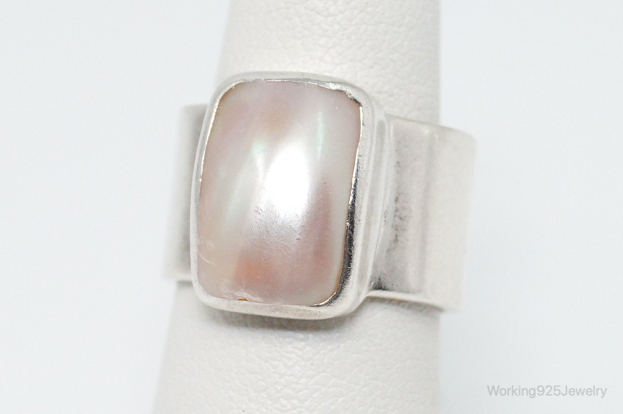 Vintage Designer Mother Of Pearl Sterling Silver Ring - SZ 7.25