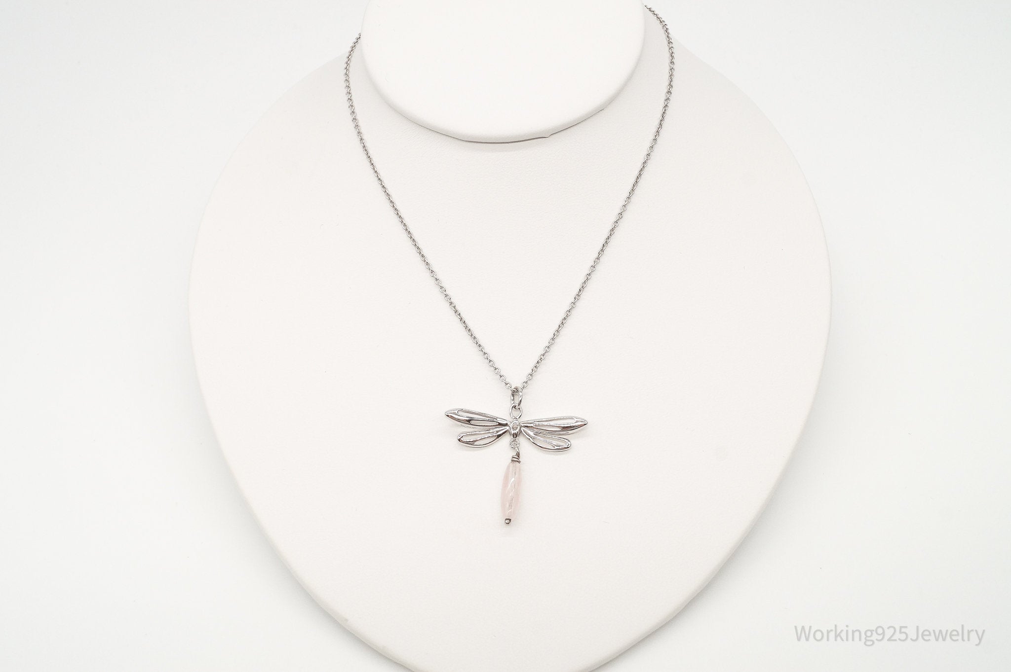 Rose Quartz Dragonfly Sterling Silver Necklace