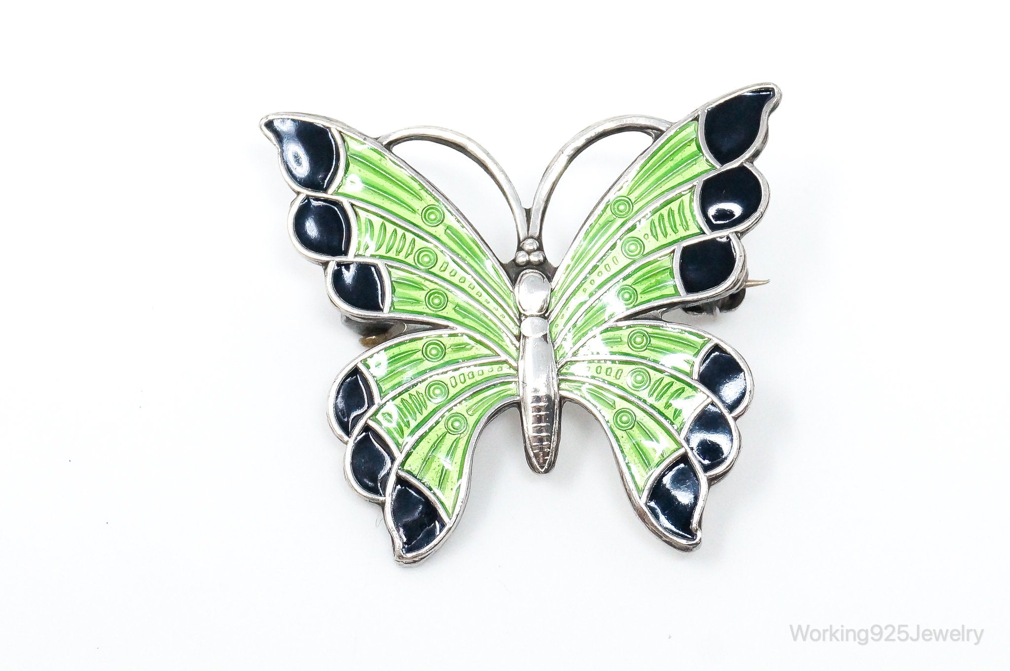 Vintage Danish Meka Butterfly Enamel Sterling Silver Pin Brooch