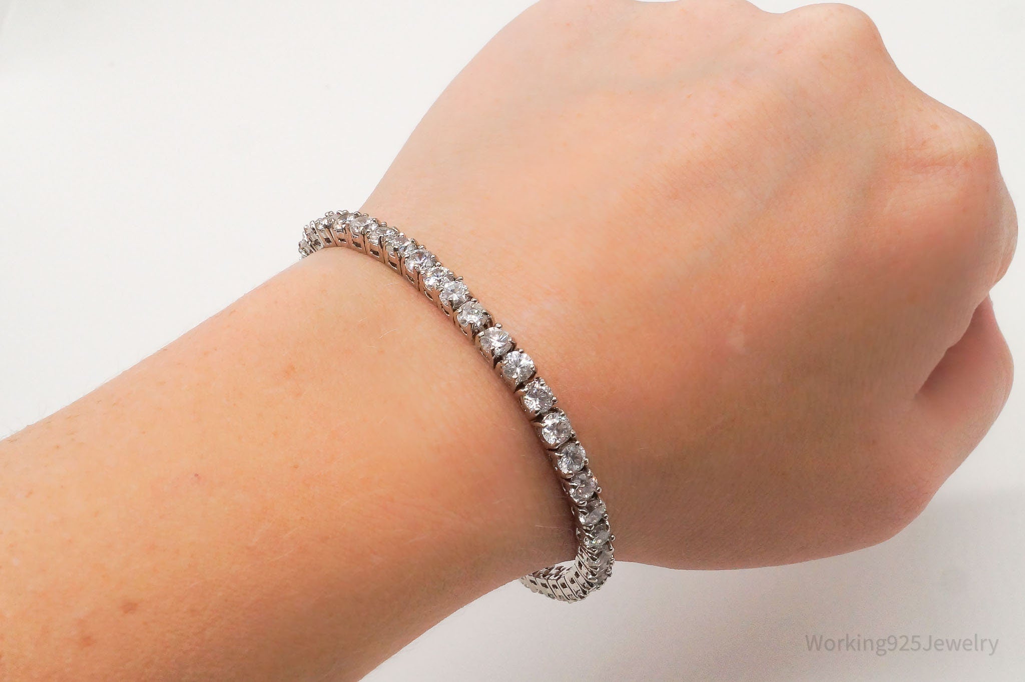 Vintage Cubic Zirconia Silver Tennis Bracelet