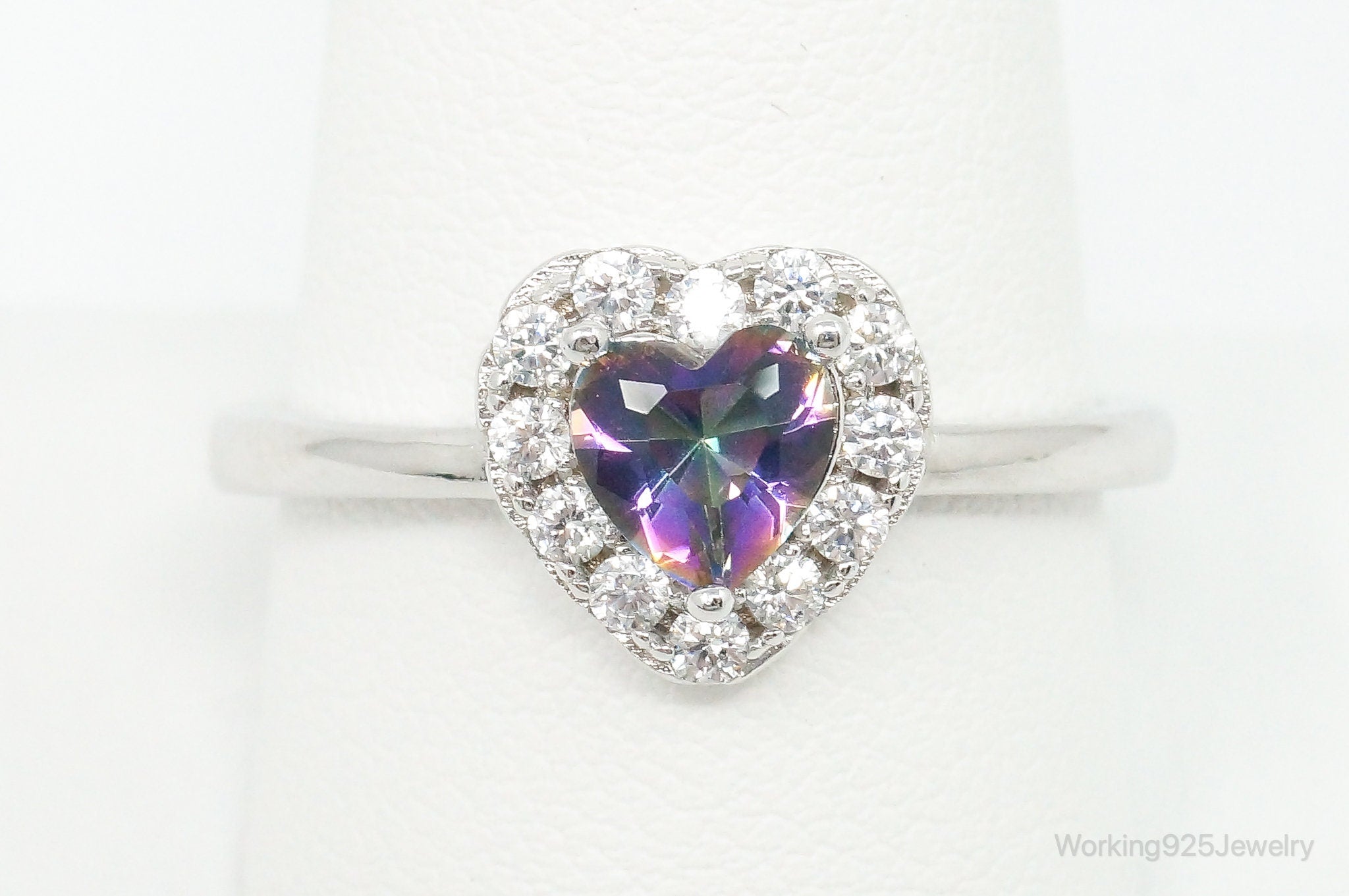 Mystic Topaz Heart Cubic Zirconia Sterling Silver Ring - Size 10.75