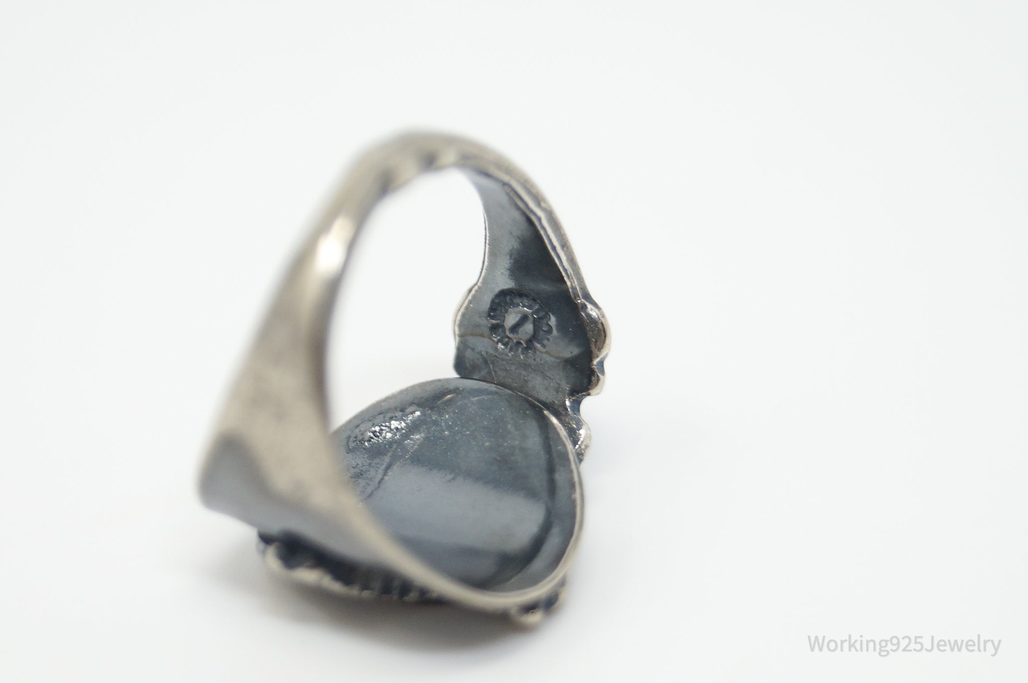 Antique Oxidized Sail Boat Look Sterling Silver Wrap Spoon Ring - Size 3.5