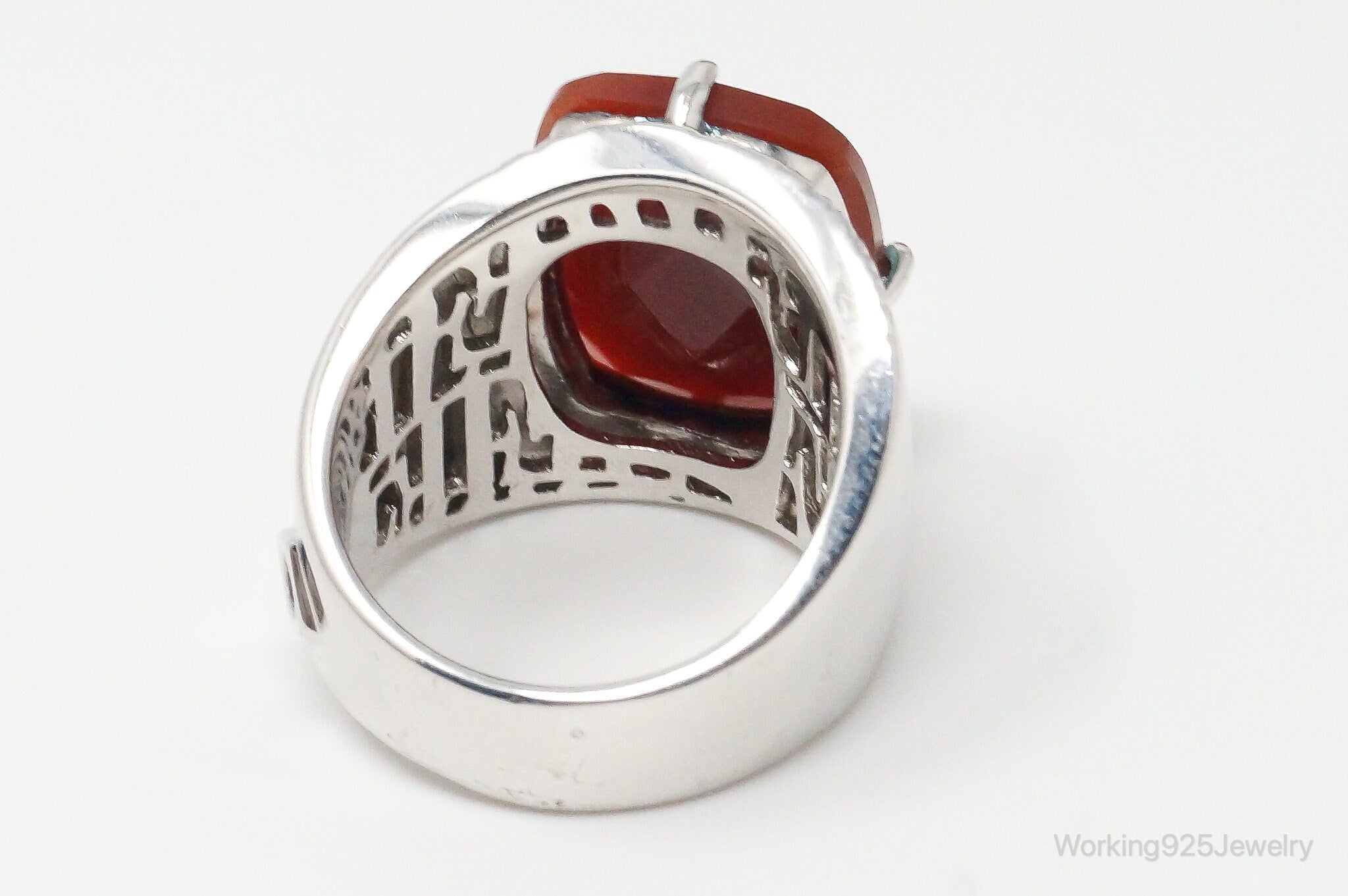 Vintage Designer Elle Carnelian Ruby Sterling Silver Statement Ring Size 9