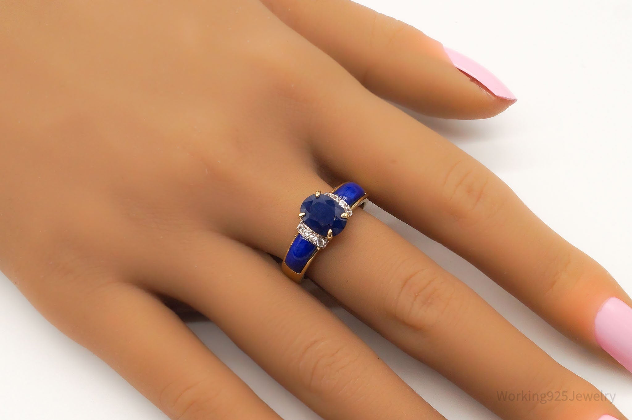 BBJ Sapphire Lapis Lazuli CZ 18K Yellow Gold Over Sterling Silver Ring - Sz 8.75