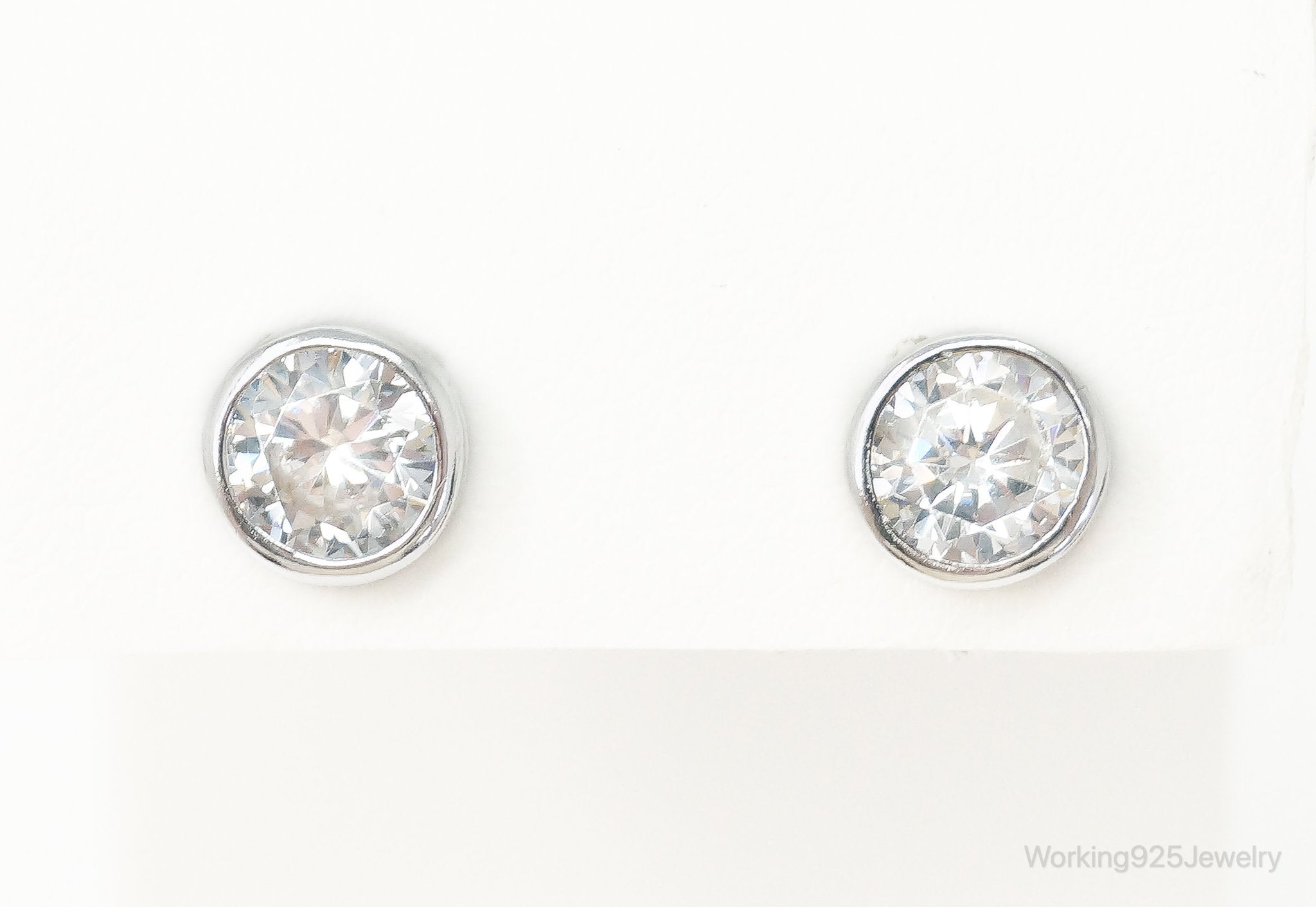 Designer SU Large Cubic Zirconia Sterling Silver Stud Post Earrings