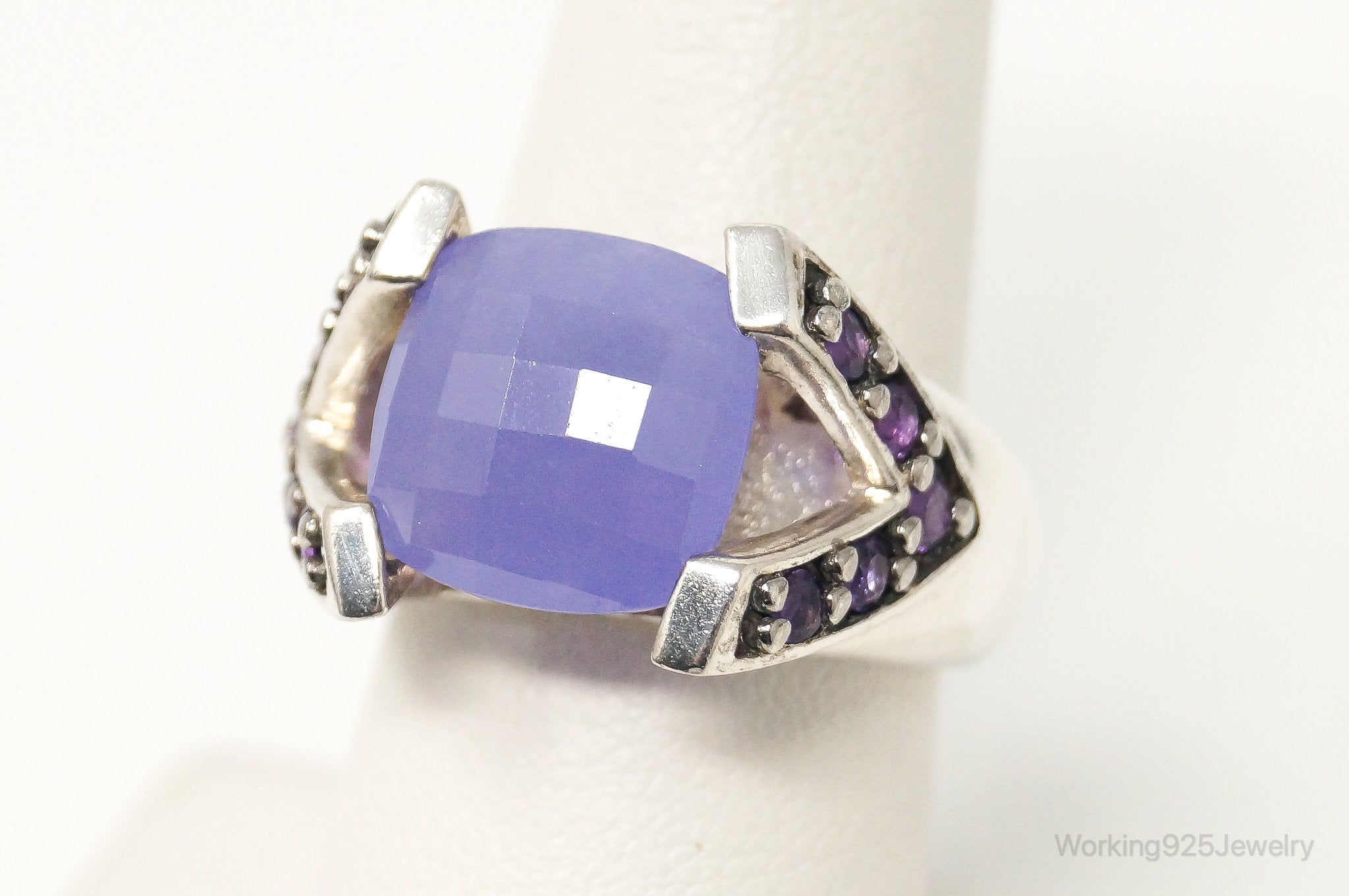 Vintage Lavender Chalcedony Amethyst Sterling Silver Ring - Size 8