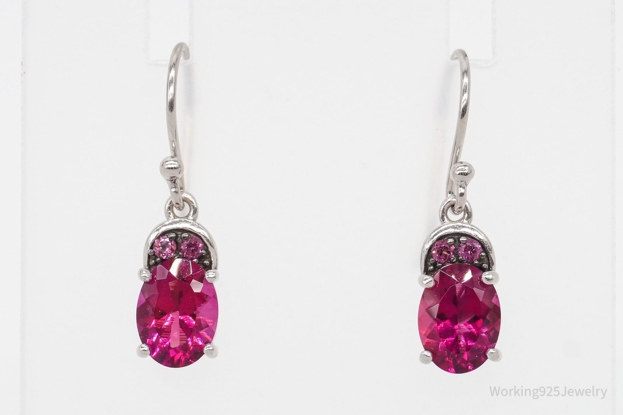 Designer Pink Tourmaline Pink CZ Rhodium Over Sterling Silver Earrings