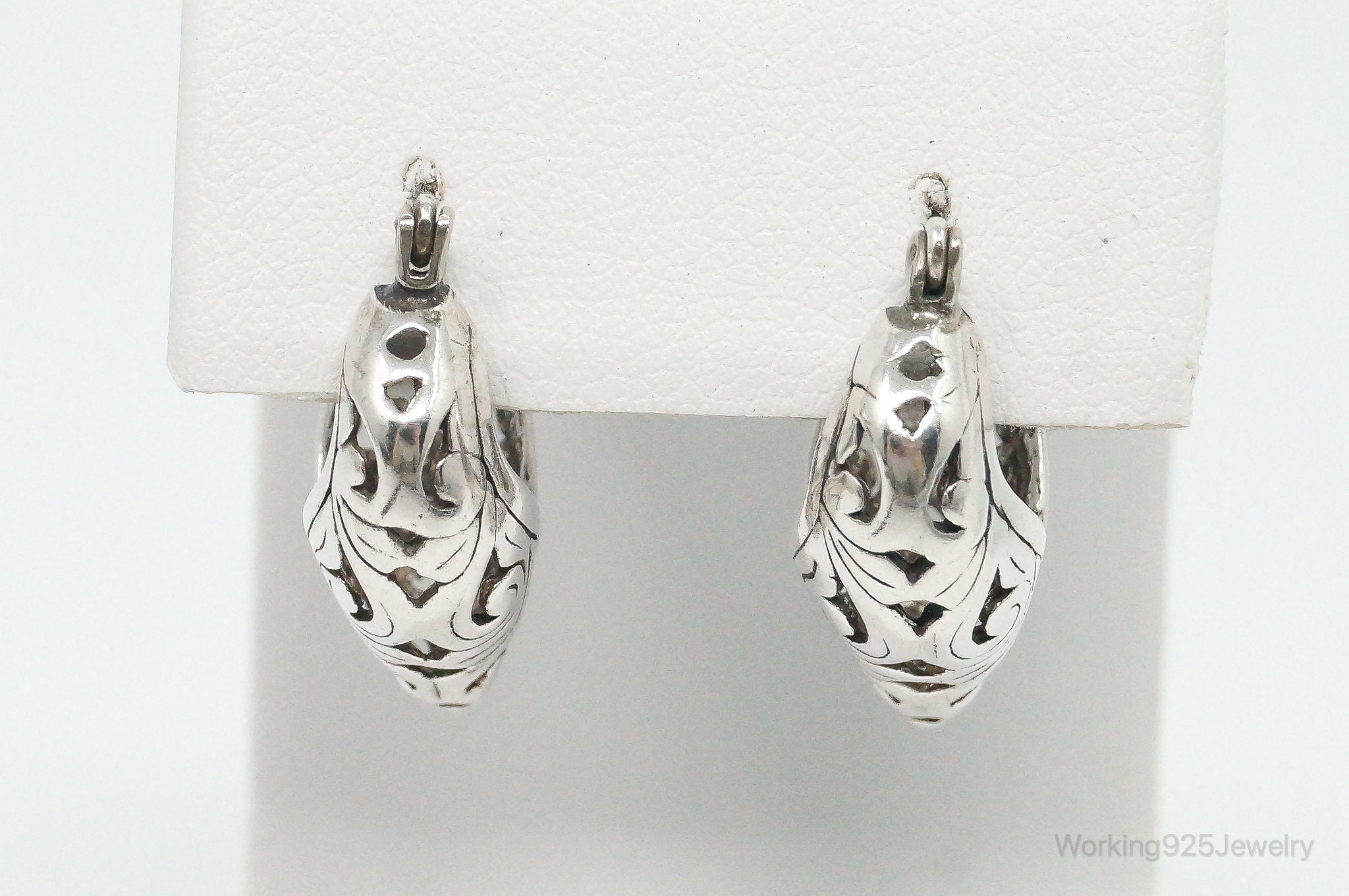 Vintage Bali Inspired Scroll Dip Sterling Silver Earrings