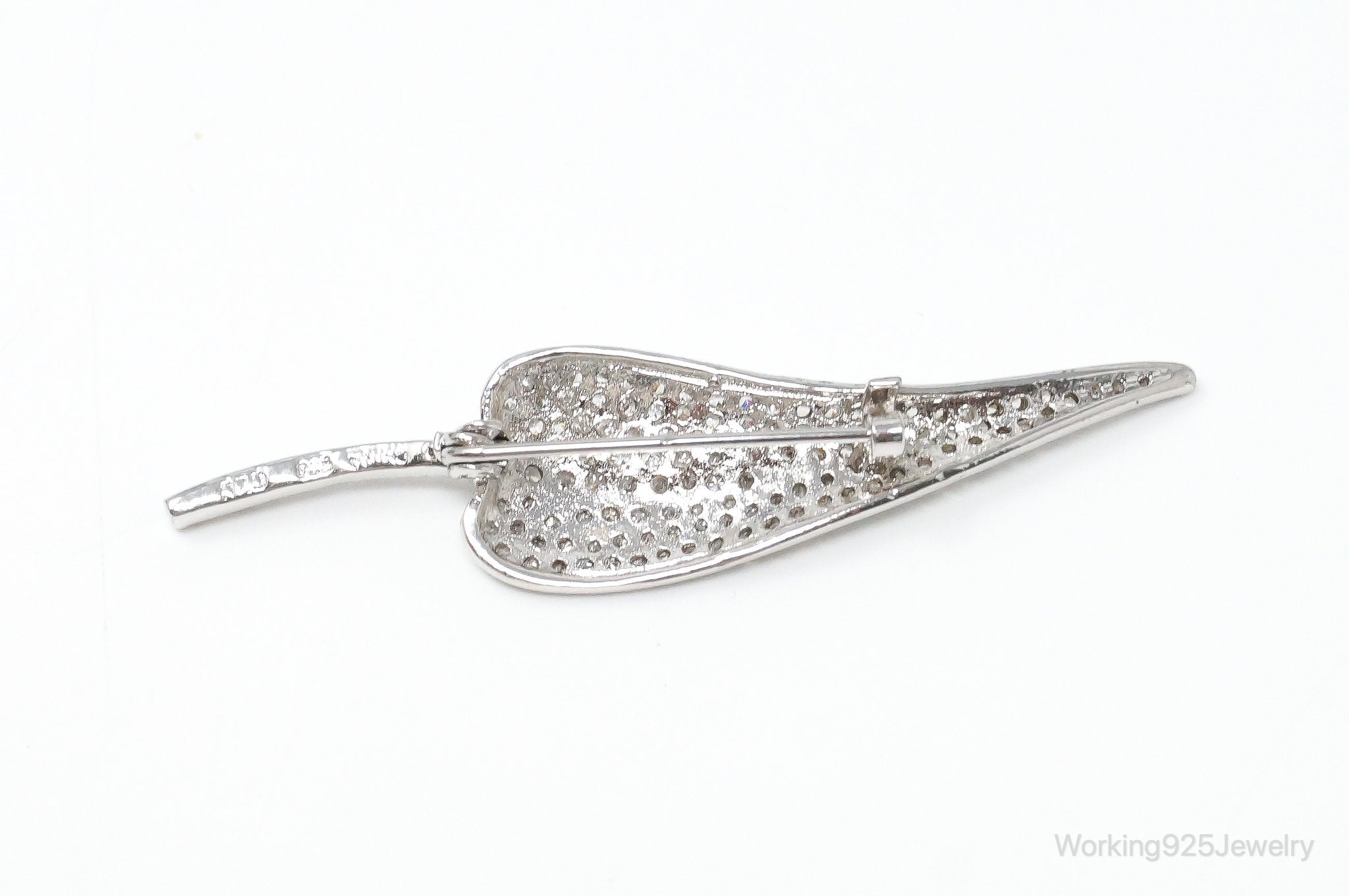 Vintage Cubic Zirconia Leaf Sterling Silver Brooch Pin