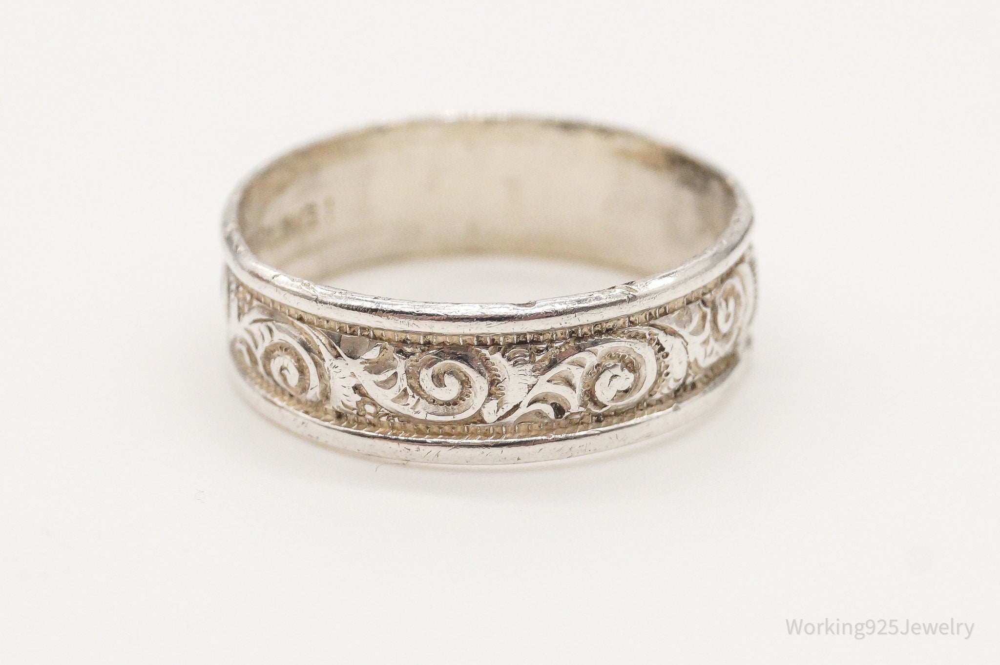 Antique Art Nouveau Sterling Silver Band Ring - Size 5.75