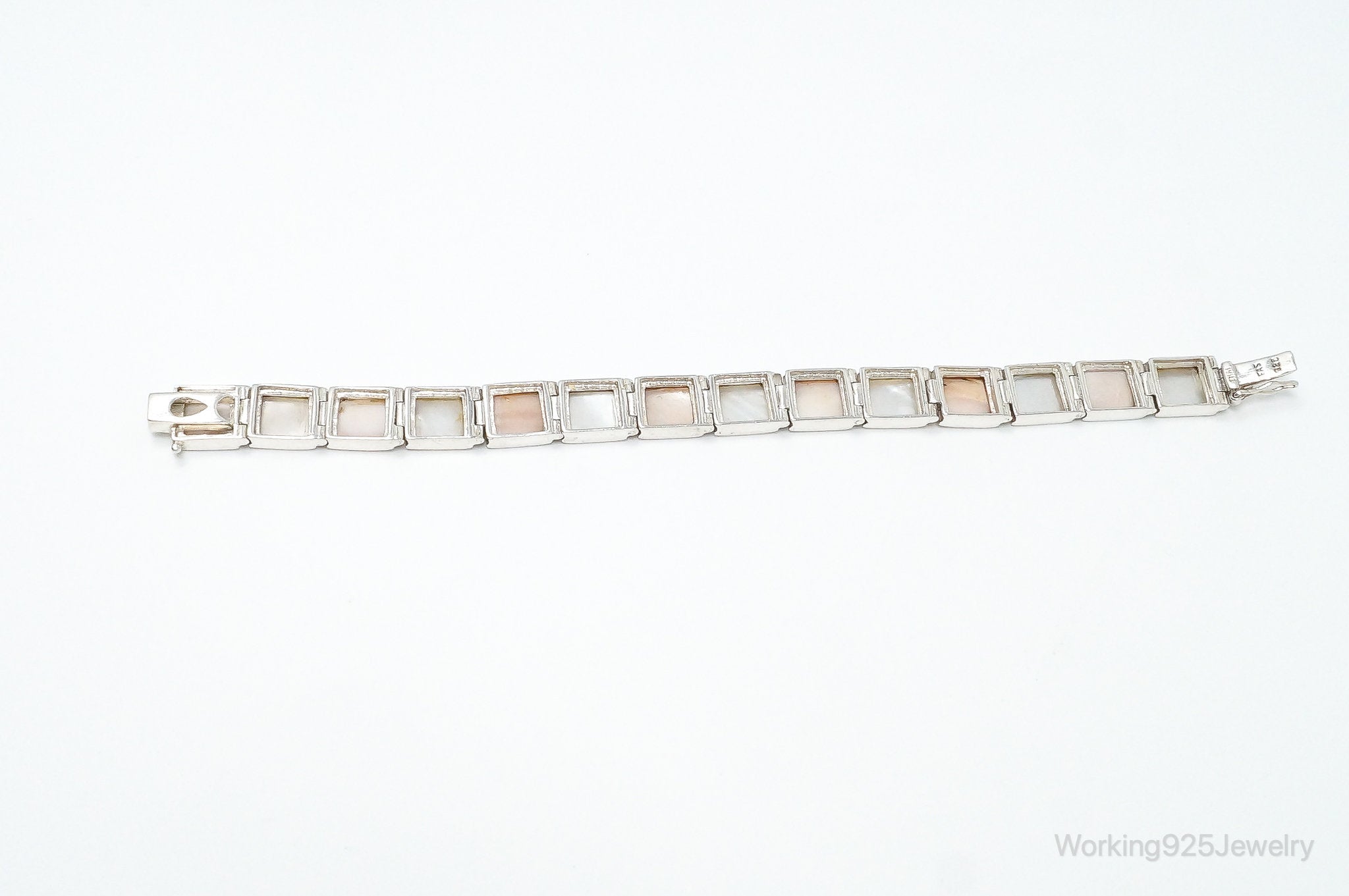 Vintage Designer FAS Mother Of Pearl Sterling Silver Panel Bracelet