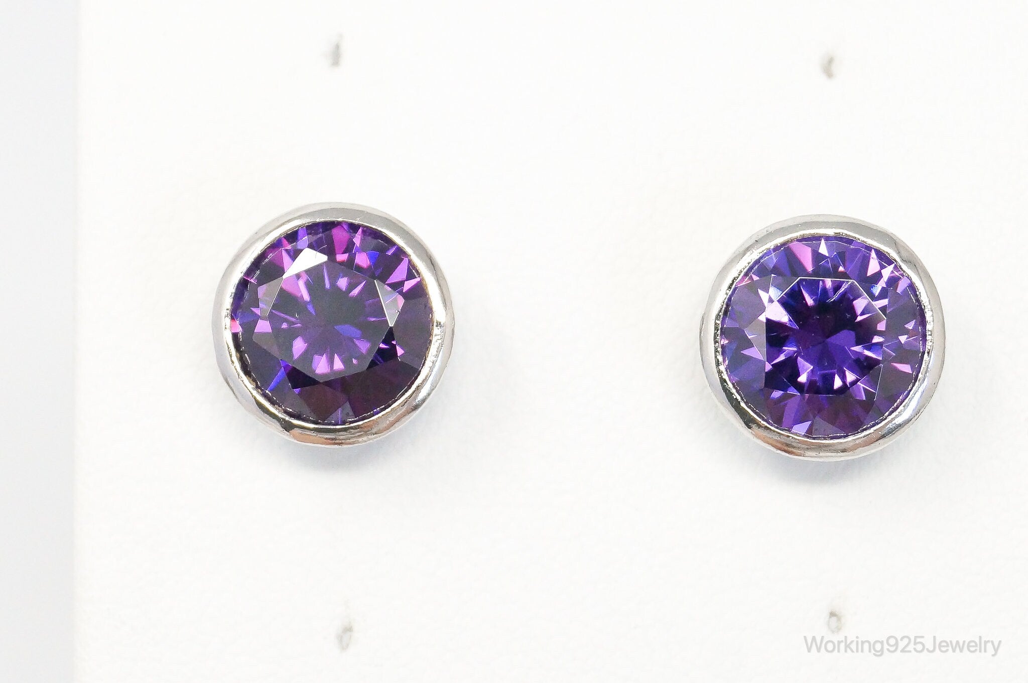 Large Purple Cubic Zirconia Silver Stud Post Earrings