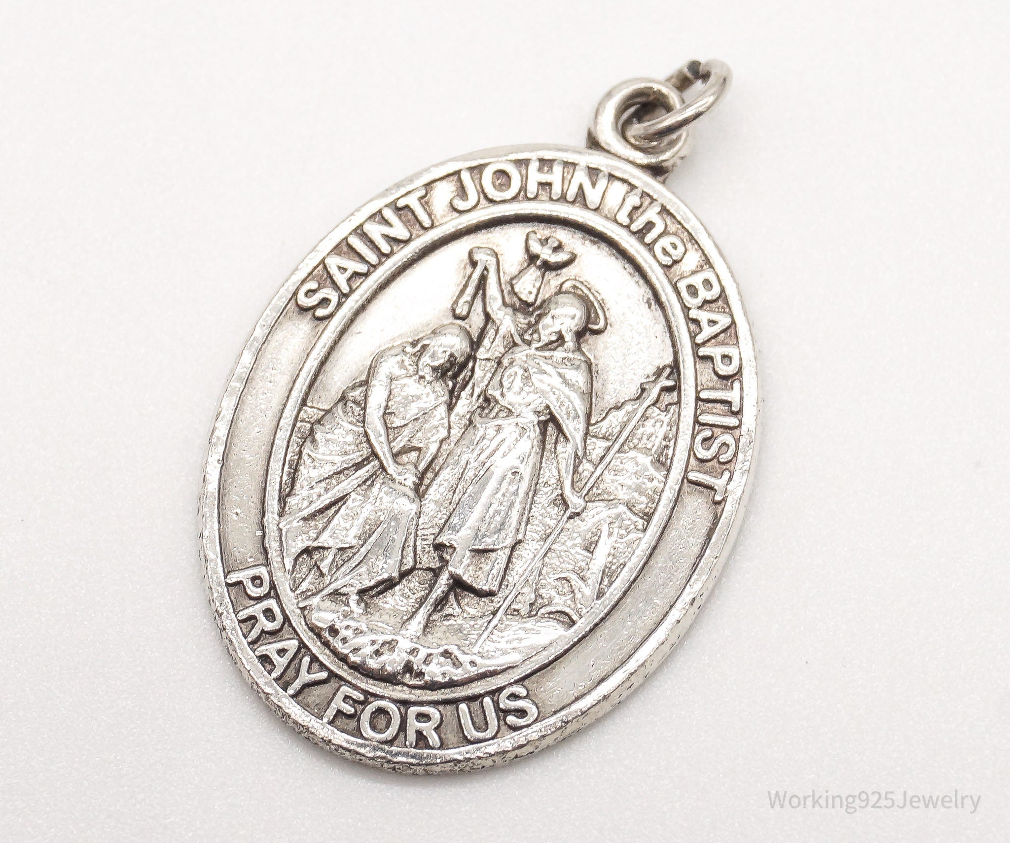 Antique Saint John The Baptist Pray For Us Sterling Silver Pendant