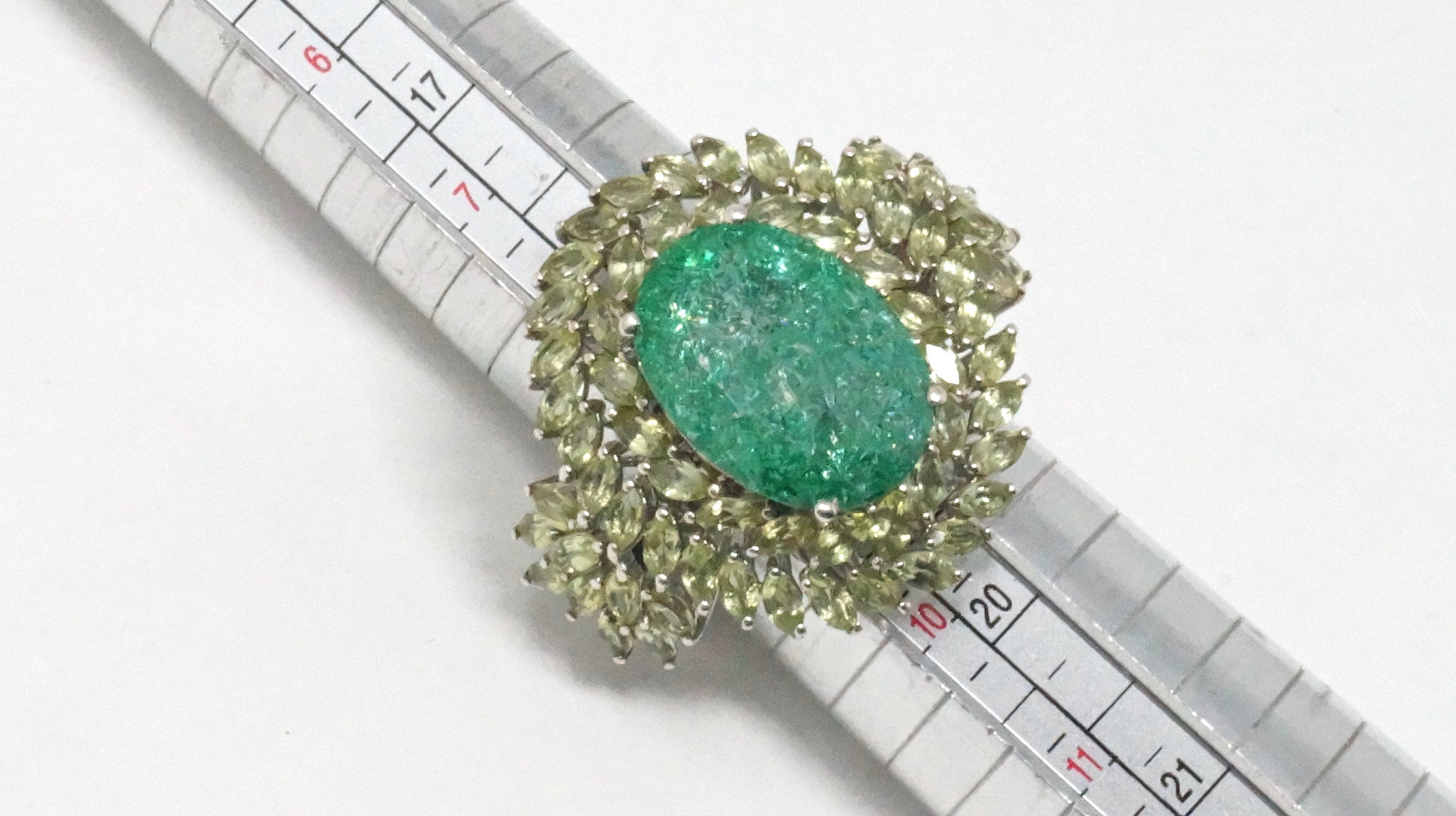 Vintage Emerald and Cubic Zirconia Sterling Silver Statement Ring - Size 9