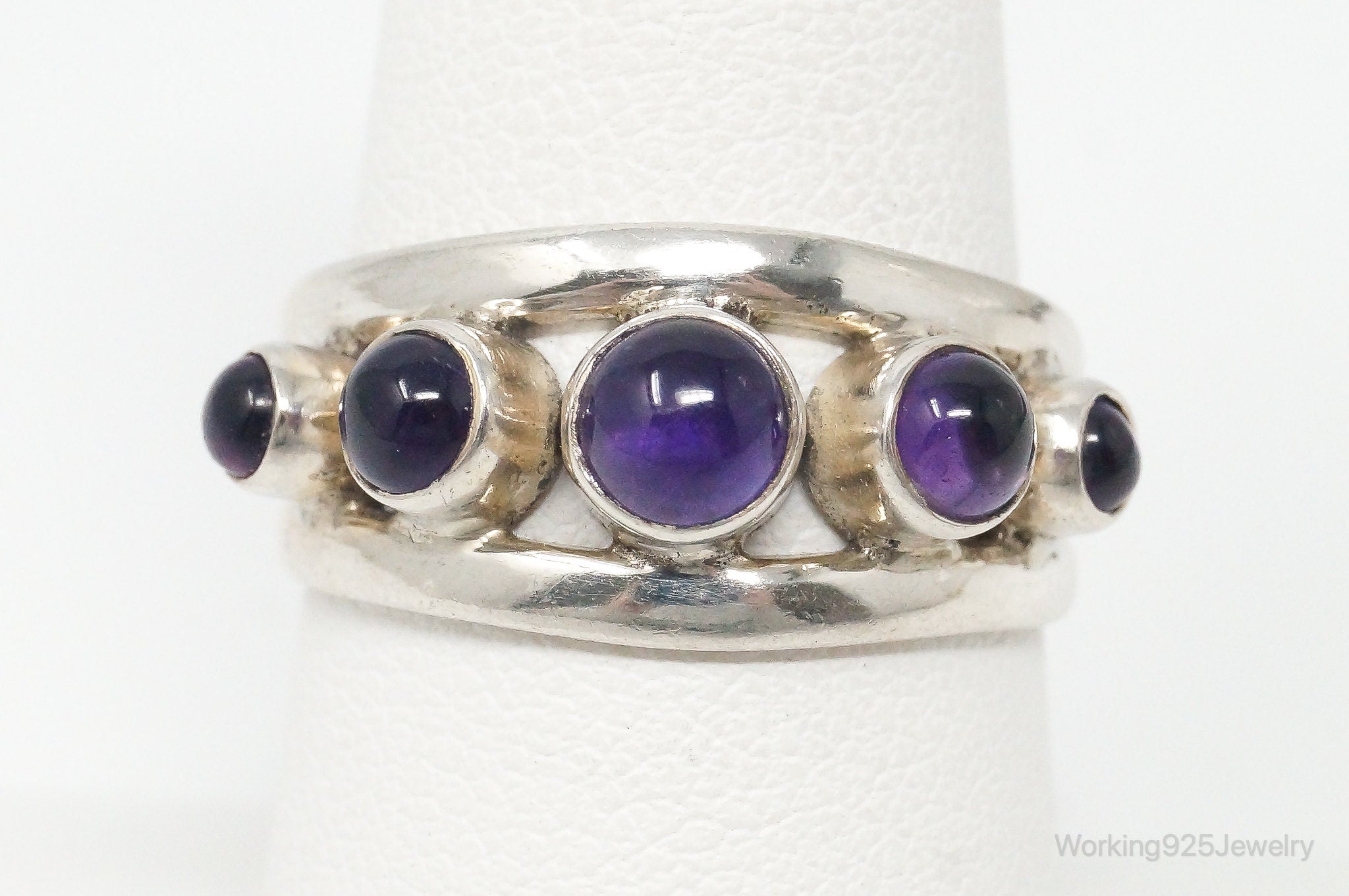 Vintage Amethyst Modernist Sterling Silver Ring - Size 7.75