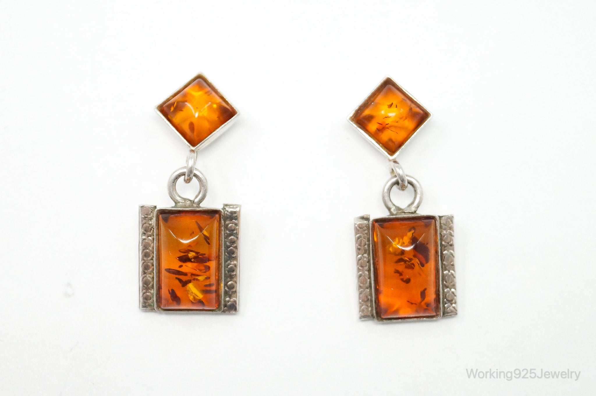 Vintage Amber Sterling Silver Earrings