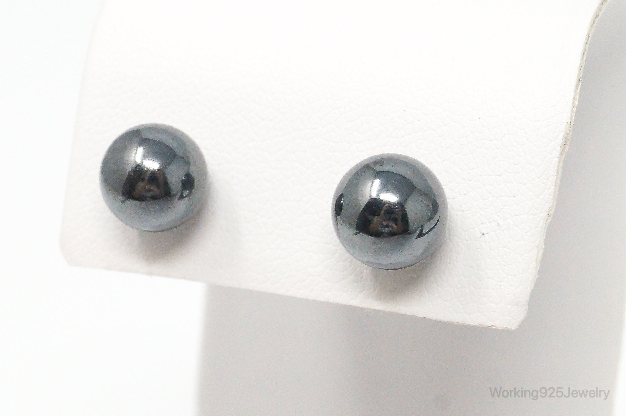 Vintage Hematite Sphere Sterling Silver Earrings