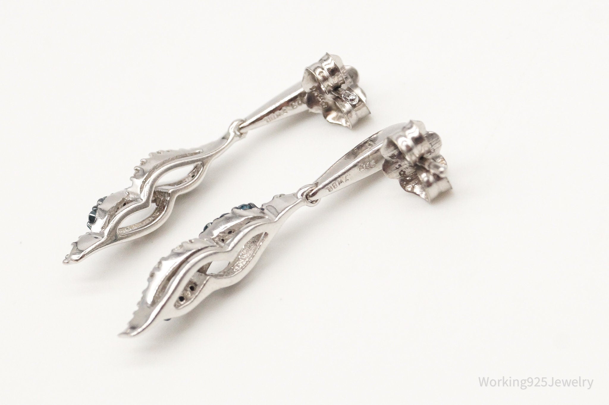 Designer JWBR Blue & White Diamond Sterling Silver Earrings