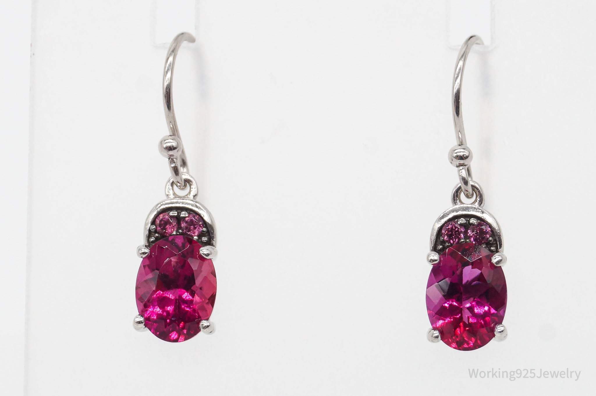 Designer Pink Tourmaline Pink CZ Rhodium Over Sterling Silver Earrings