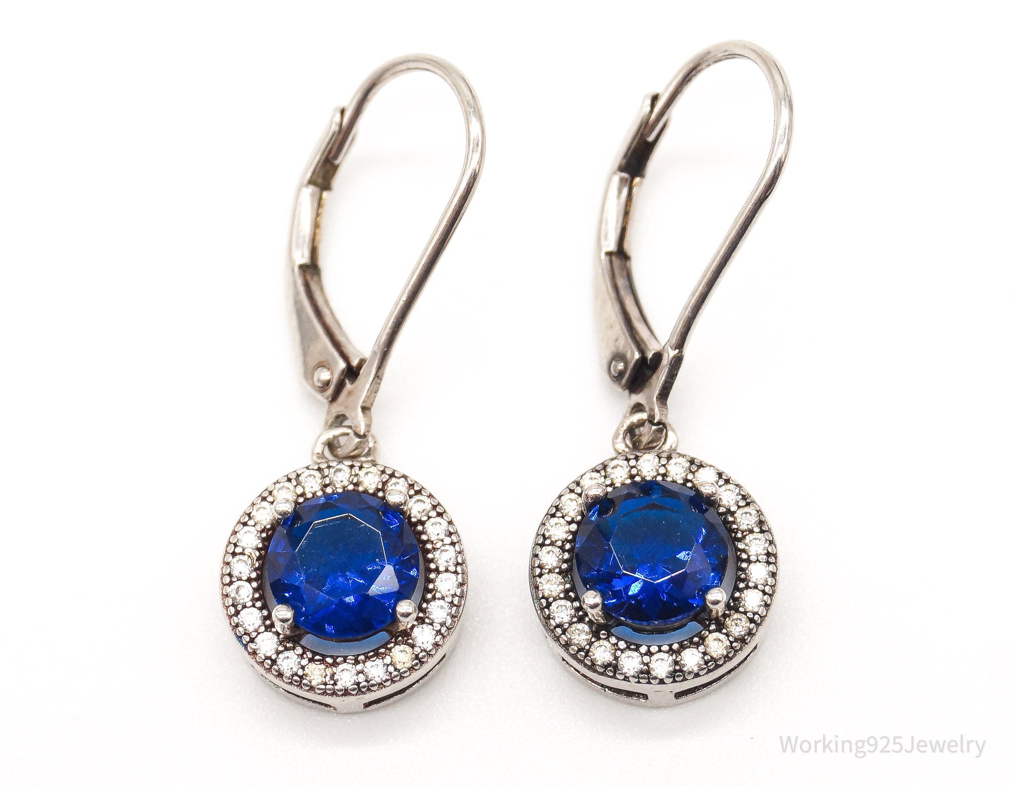 Vintage Designer IBB Lab Sapphire Cubic Zirconia Sterling Silver Earrings