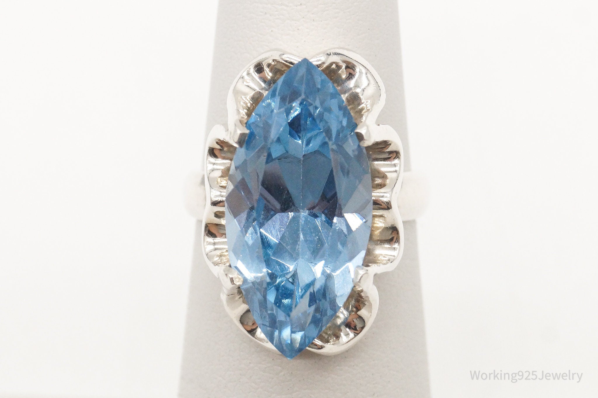 Vintage Large Blue Topaz Sterling Silver Ring - Size 4.5