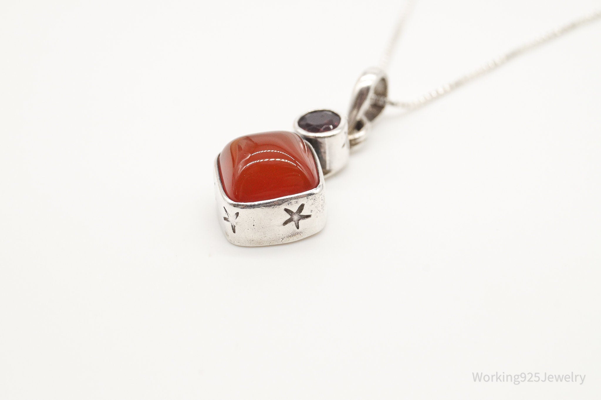 Vintage Carnelian Garnet Sterling Silver Necklace