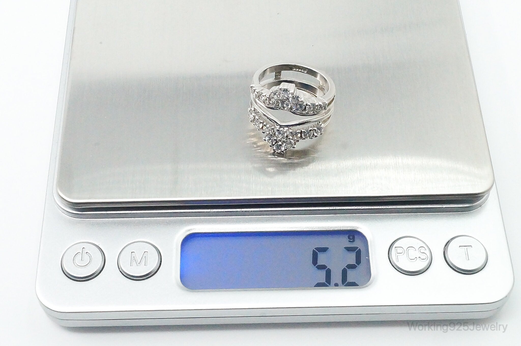 Cubic Zirconia Sterling Silver Wedding Ring Guard - Size 5.5