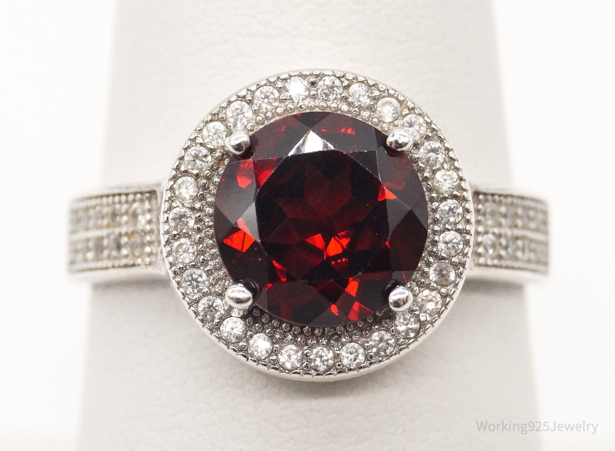 Vintage Garnet Cubic Zirconia Sterling Silver Ring - Size 7