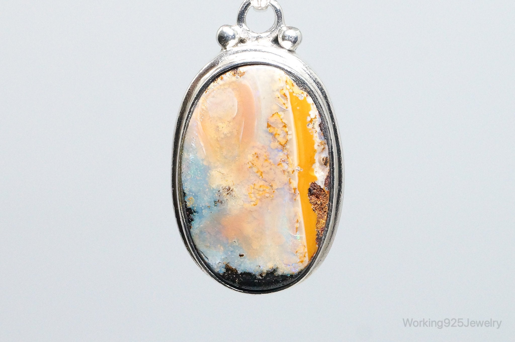 Large Vintage Opalized Agate Sterling Silver Necklace Pendant