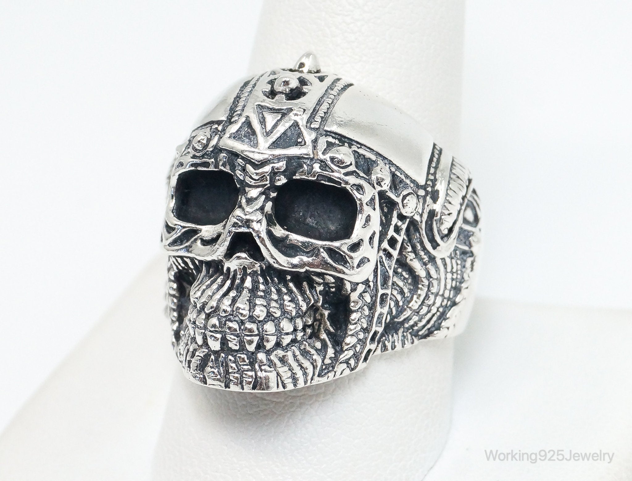 Vintage Detailed Large Skull Sterling Silver Ring - SZ 10