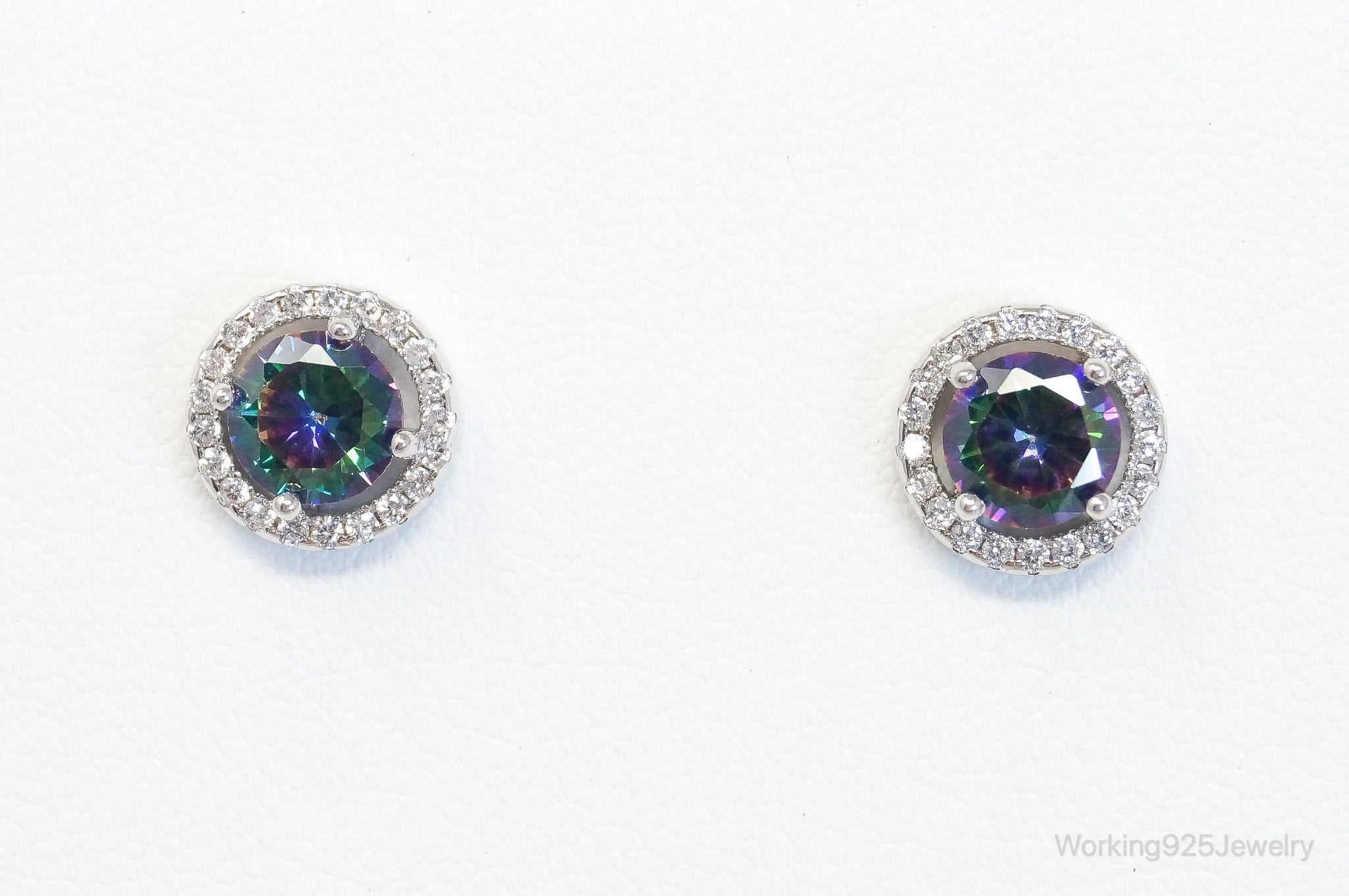 Mystic Topaz Cubic Zirconia Sterling Silver Stud Post Earrings