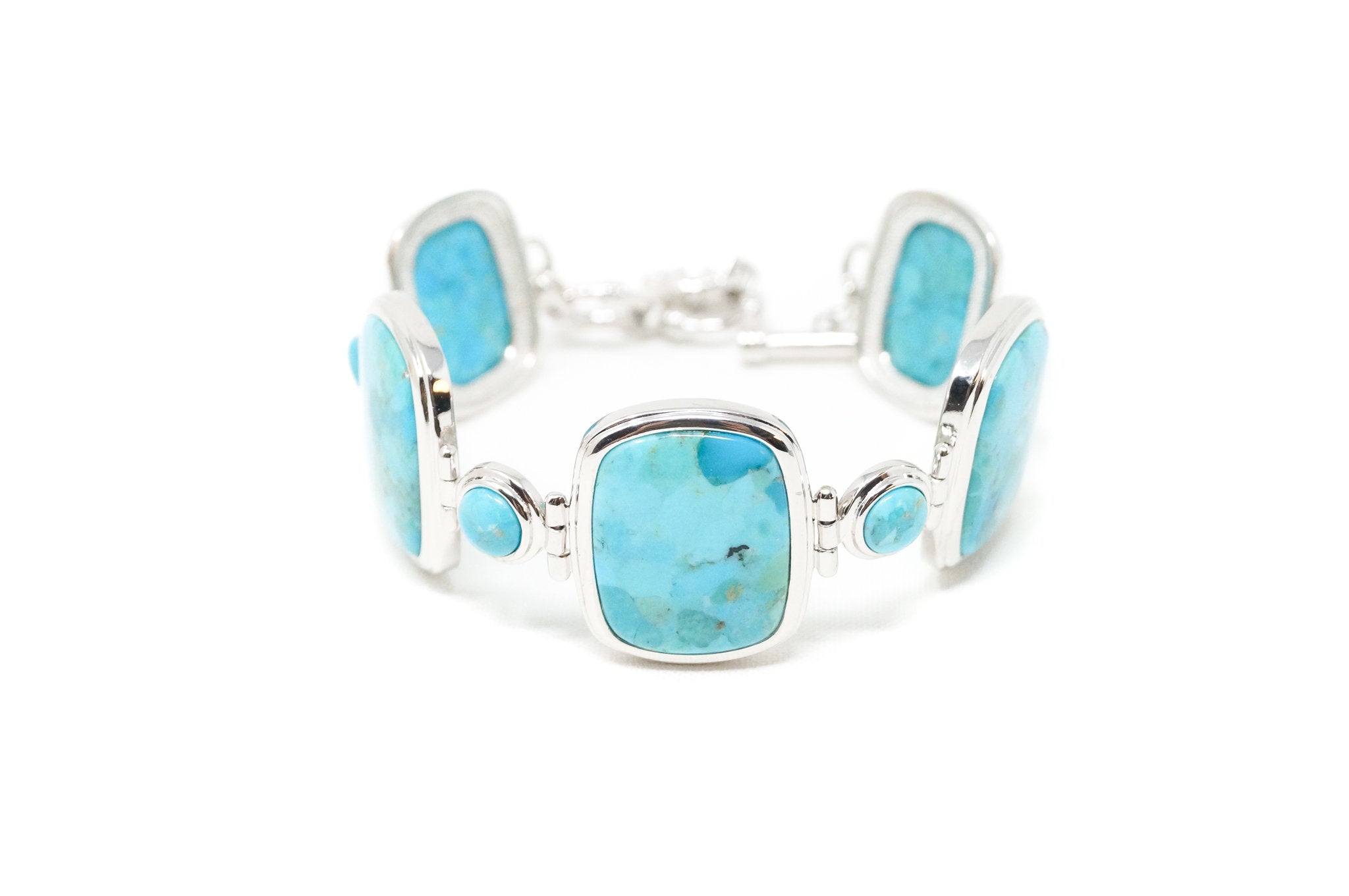 Vintage Designer BBJ Turquoise Southwestern Sterling Silver Toggle Bracelet