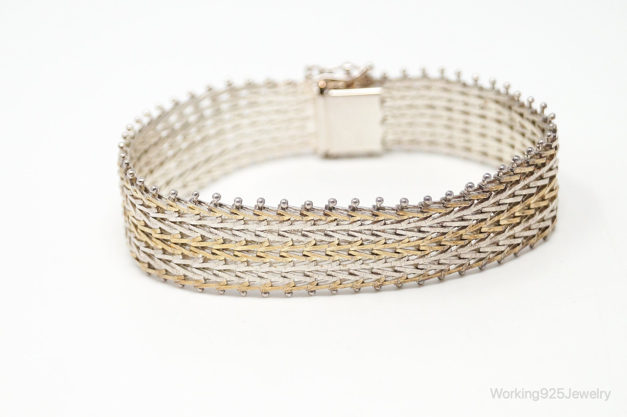 Vintage Italian Designer IBB Gold Vermeil Weave Sterling Silver Bracelet