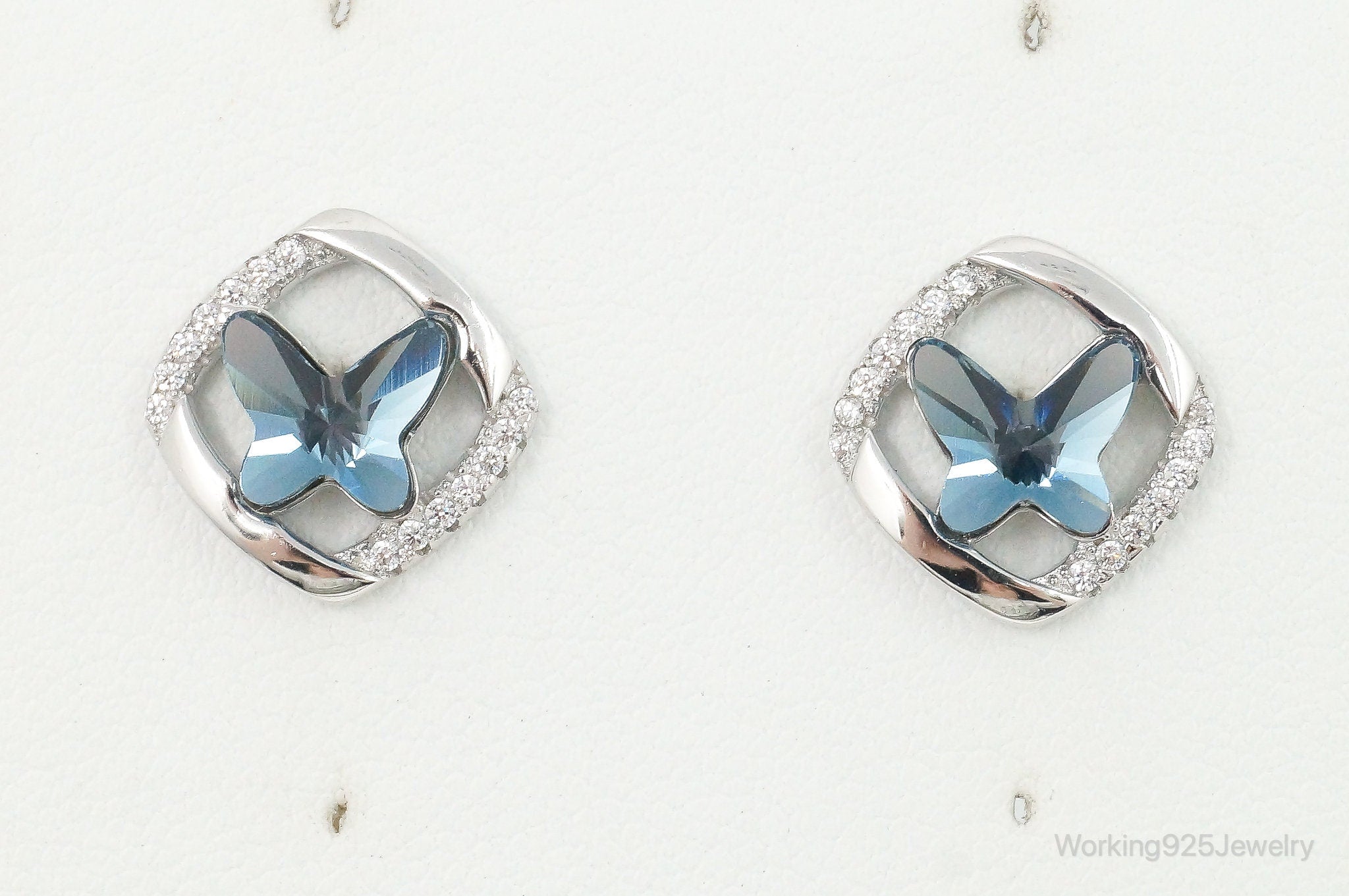 Blue Crystal Cubic Zirconia Butterfly Sterling Silver Earrings