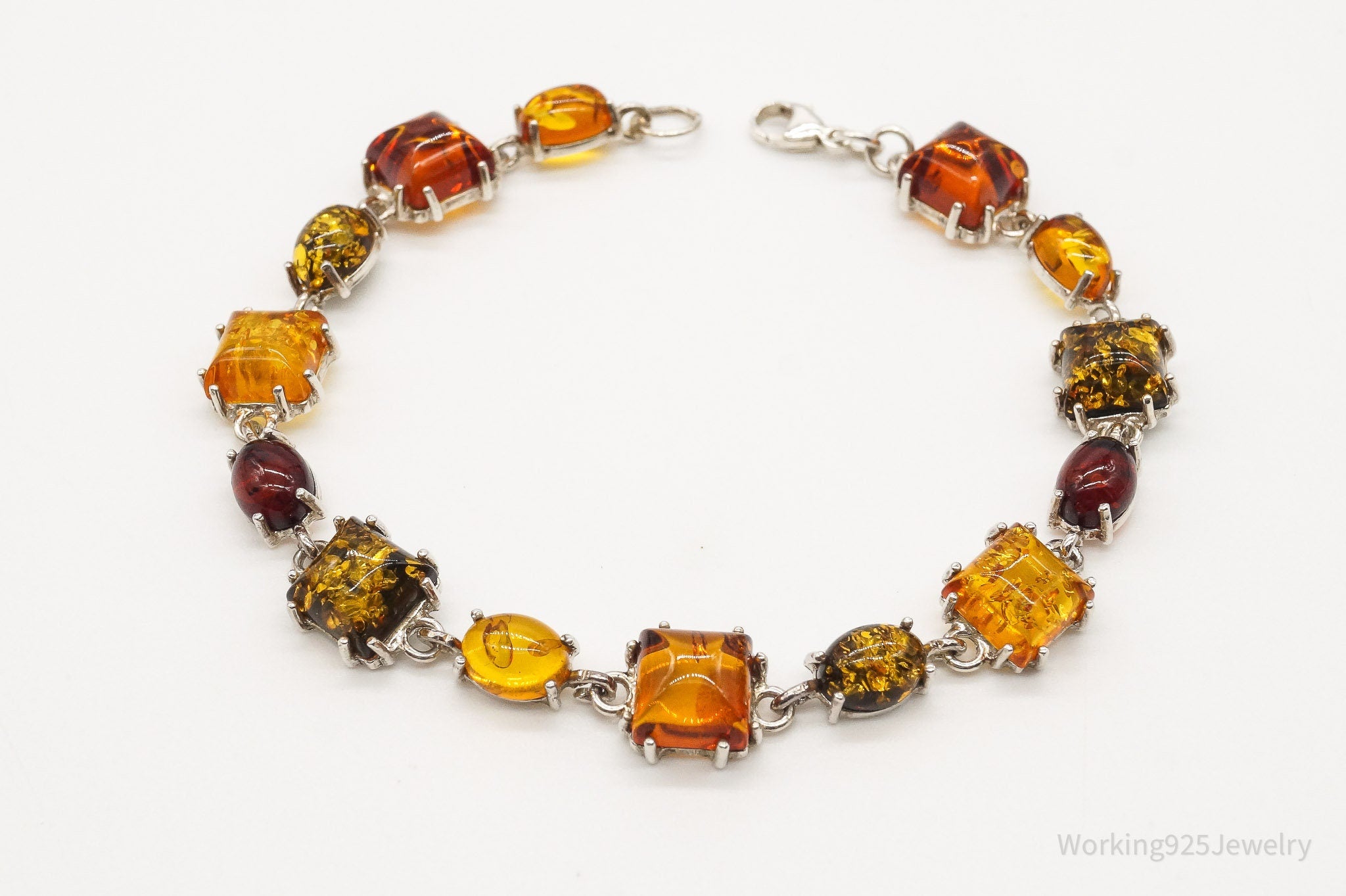 Vintage Amber Sterling Silver Bracelet