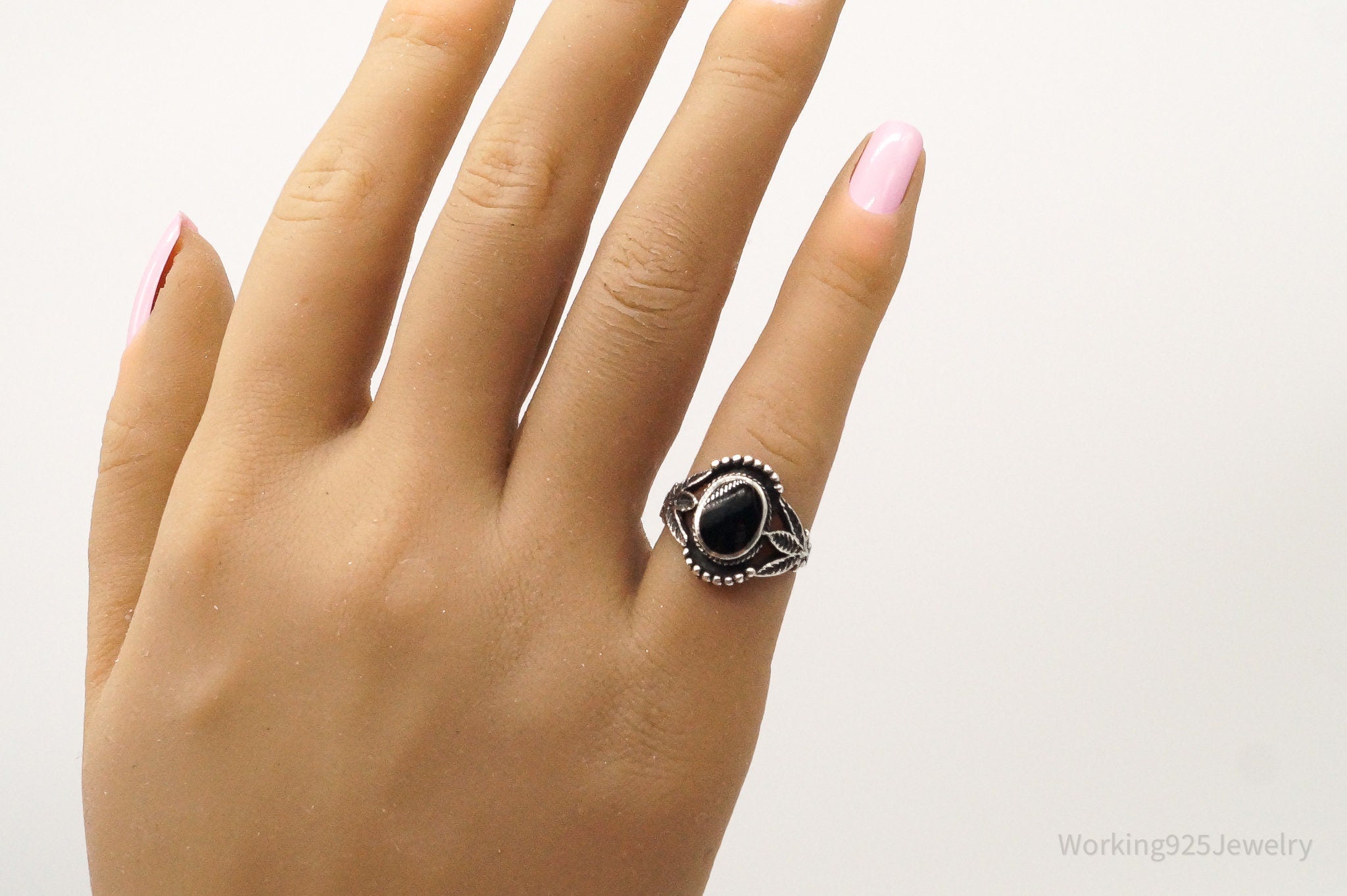 Vintage Black Onyx Sterling Silver Ring - Size 5