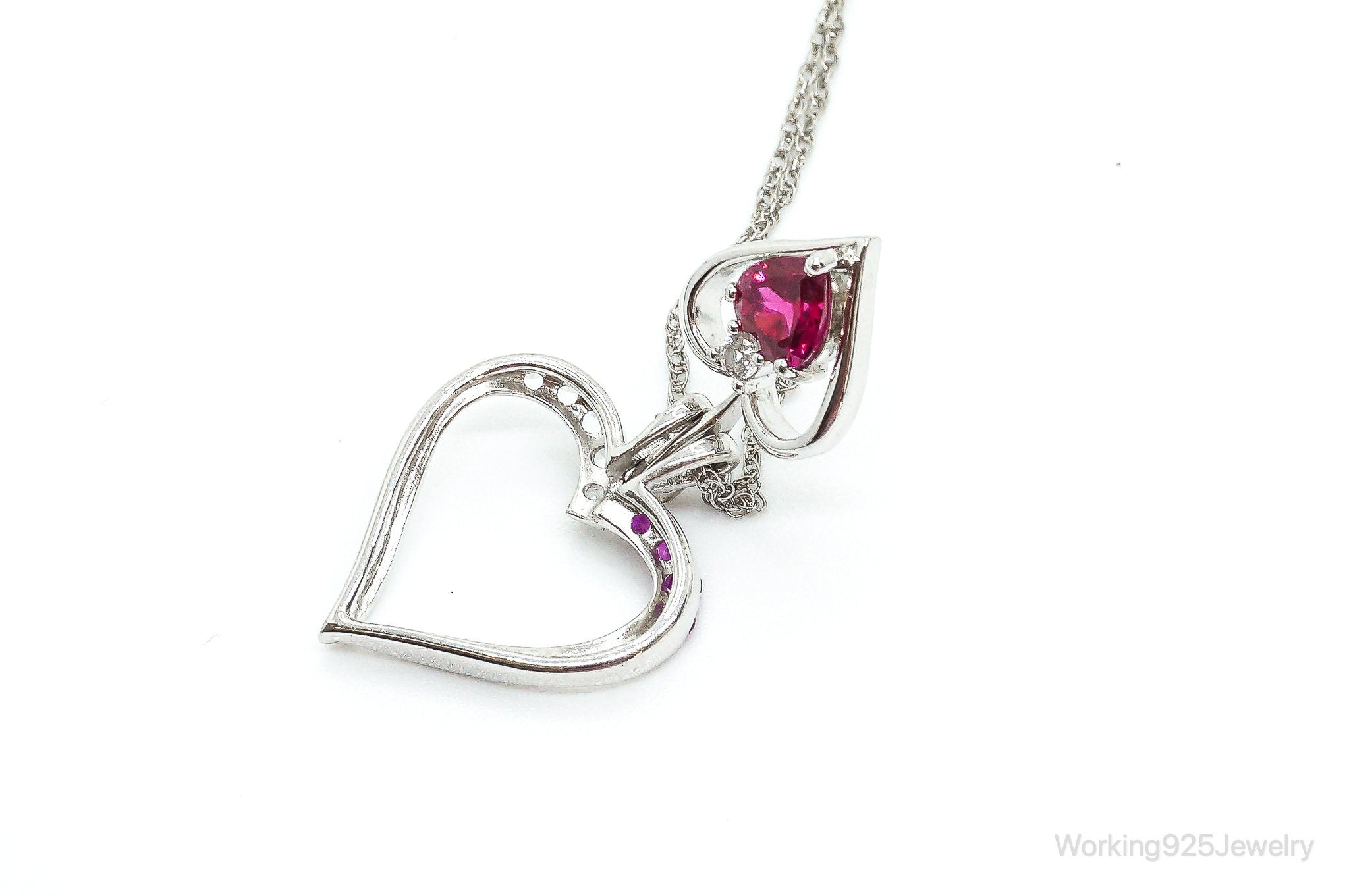 Designer Ruby Cubic Zirconia Heart Sterling Silver Necklace