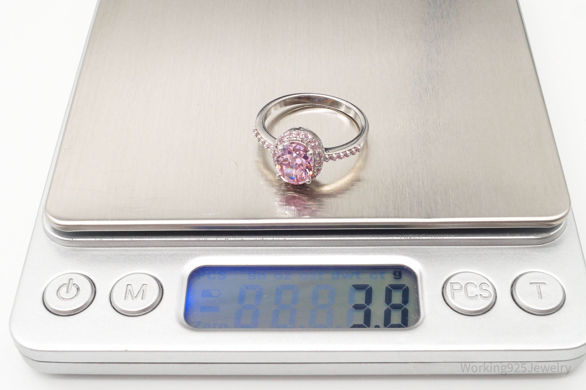 Designer Pink Cubic Zirconia Rhodium Over Sterling Silver Ring - Size 8.5