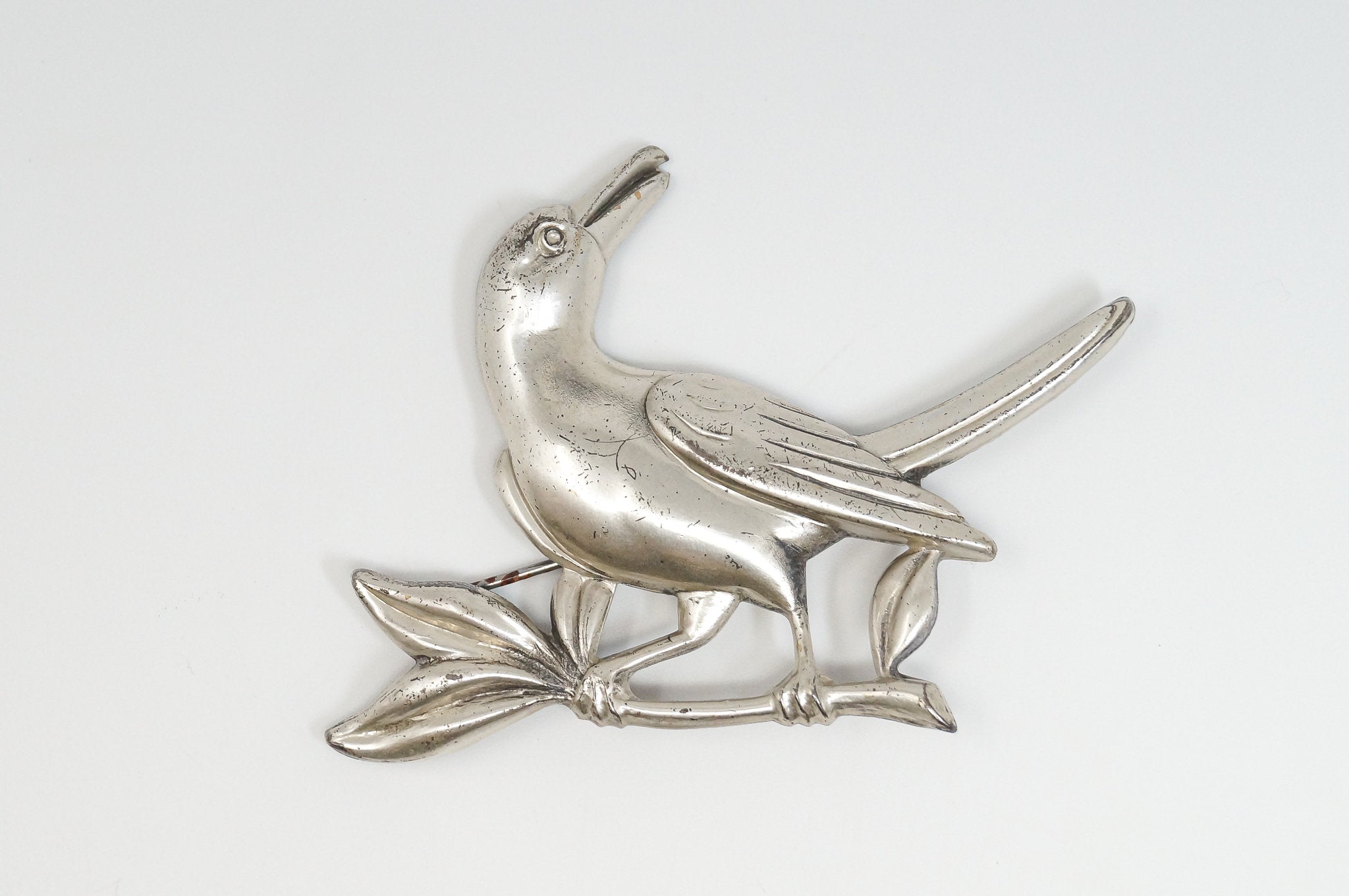 Rare Vintage Coro Bird On Branch Sterling Silver Pin Brooch
