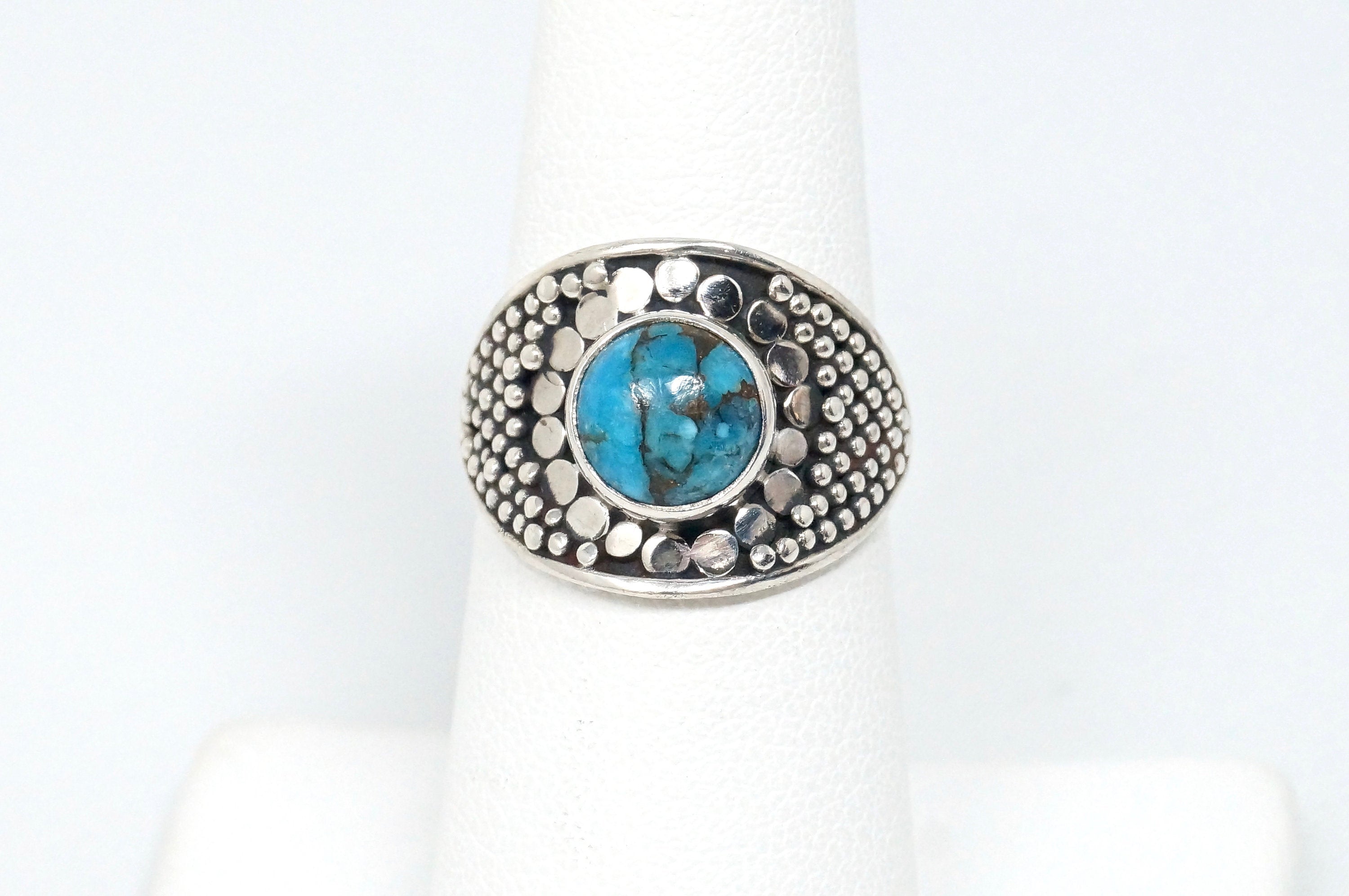 Vintage Blue Turquoise Southwestern Style Ring Sterling Silver - Size 6.75