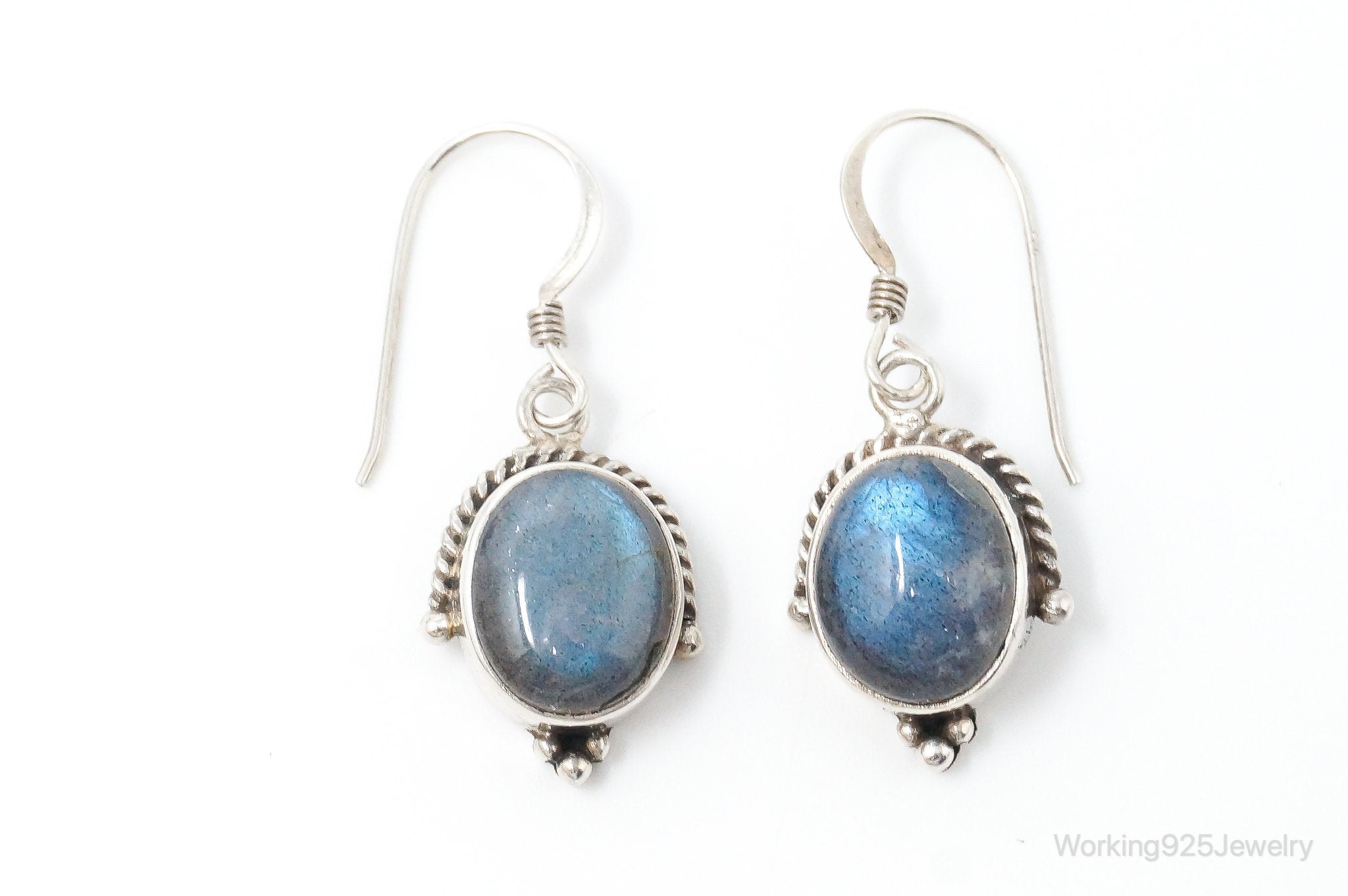 Vintage Labradorite Bali Inspired Sterling Silver Earrings