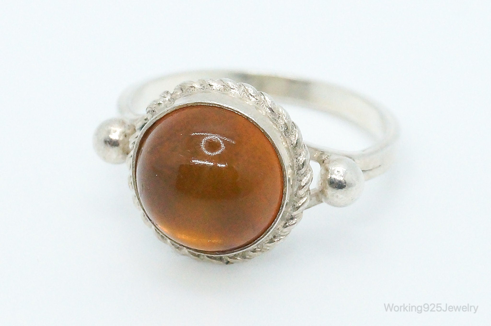 Vintage Amber Sterling Silver Ring - Size 7.25