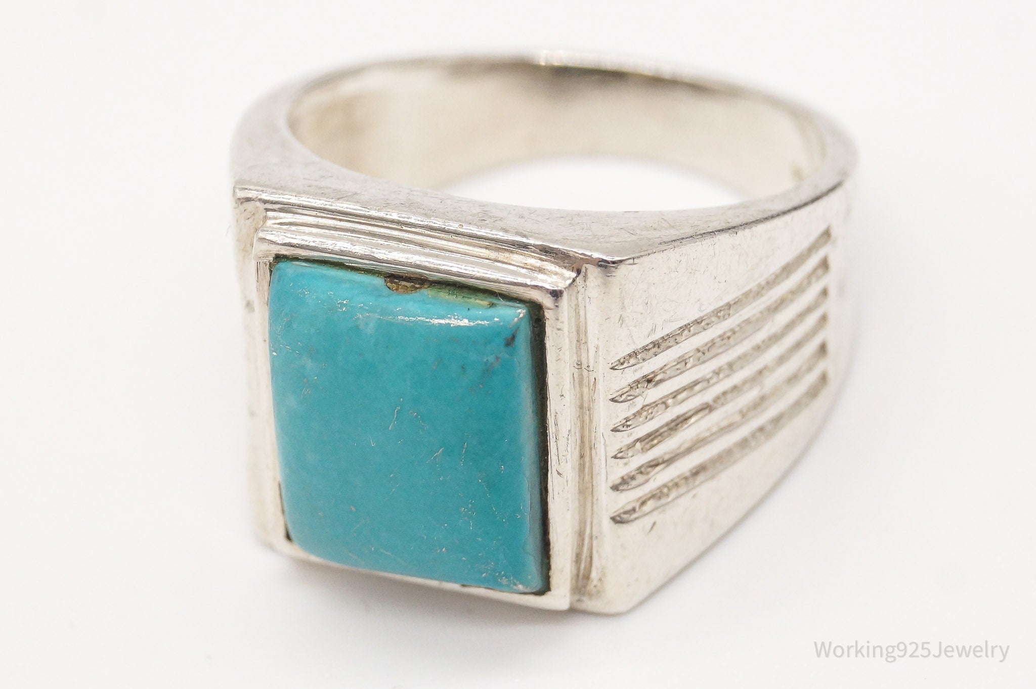 Vintage Blue Turquoise Sterling Silver Ring - Size 9.25